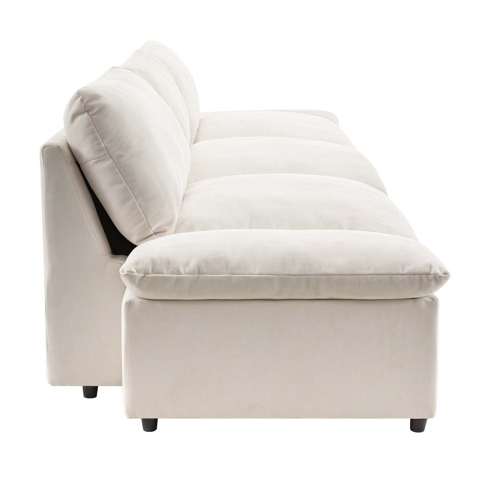 Grand canapé 3 places en polyester (119,5 cm) avec 2 rangements et pieds en bois de caoutchouc pour salon