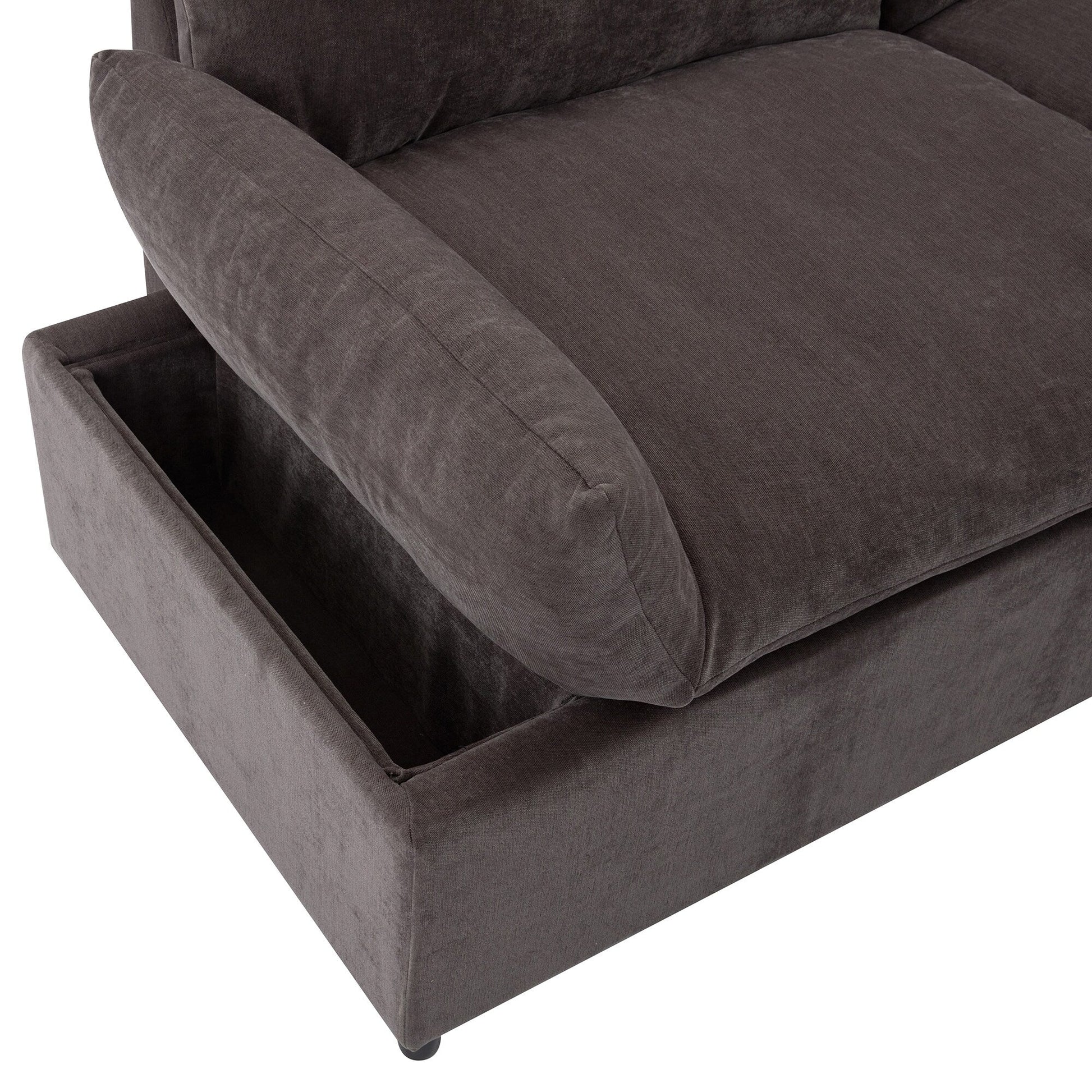 Grand canapé 3 places en polyester (119,5 cm) avec 2 rangements et pieds en bois de caoutchouc pour salon