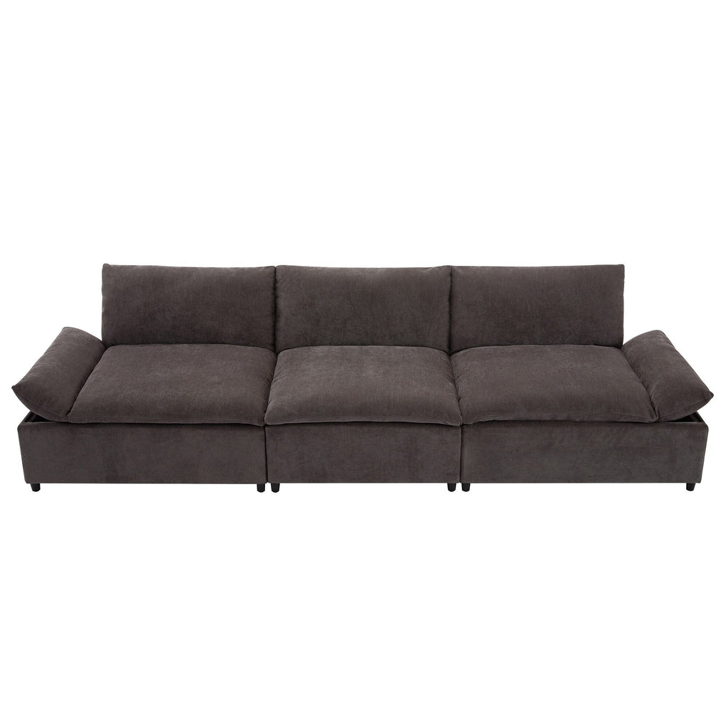 Grand canapé 3 places en polyester (119,5 cm) avec 2 rangements et pieds en bois de caoutchouc pour salon