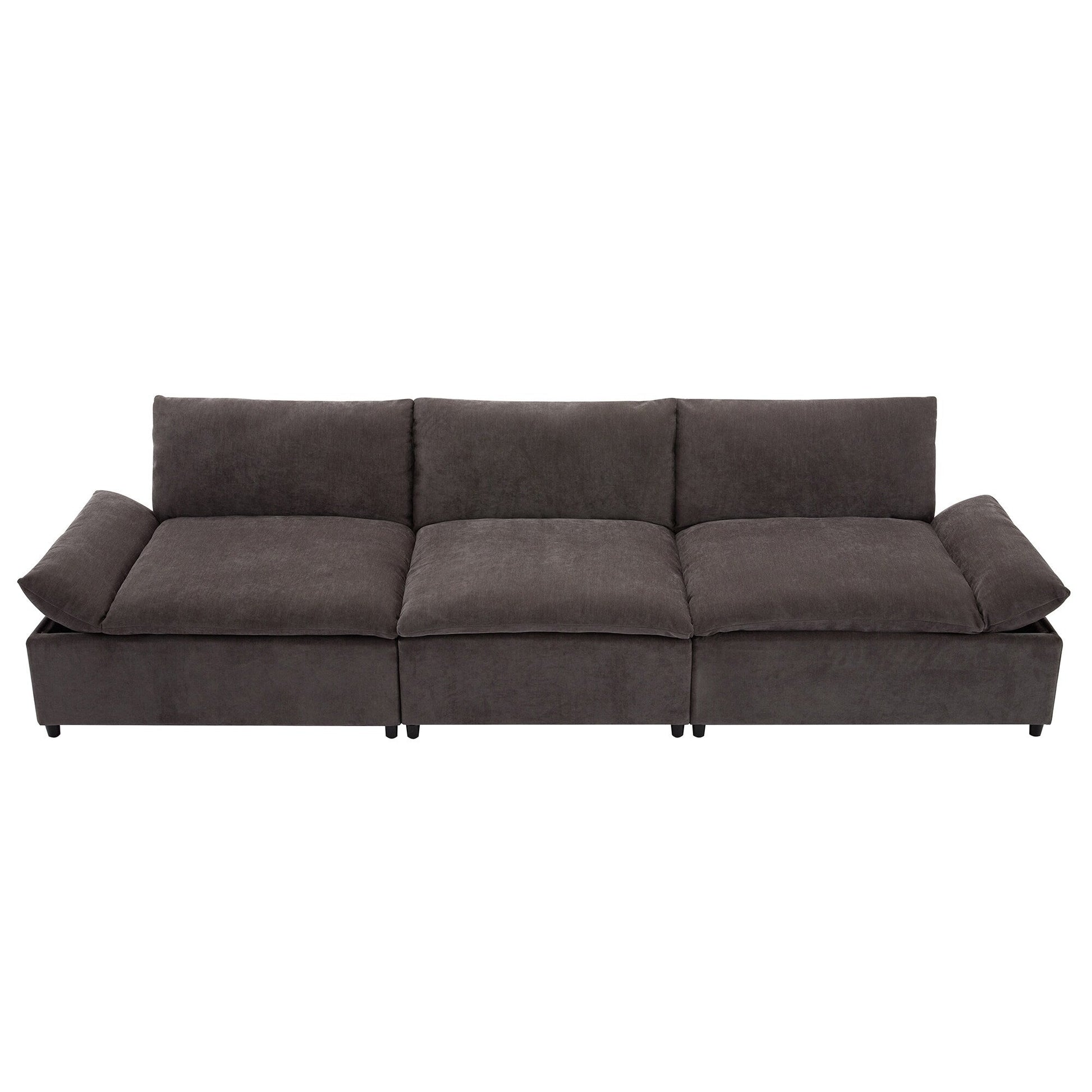 Grand canapé 3 places en polyester (119,5 cm) avec 2 rangements et pieds en bois de caoutchouc pour salon