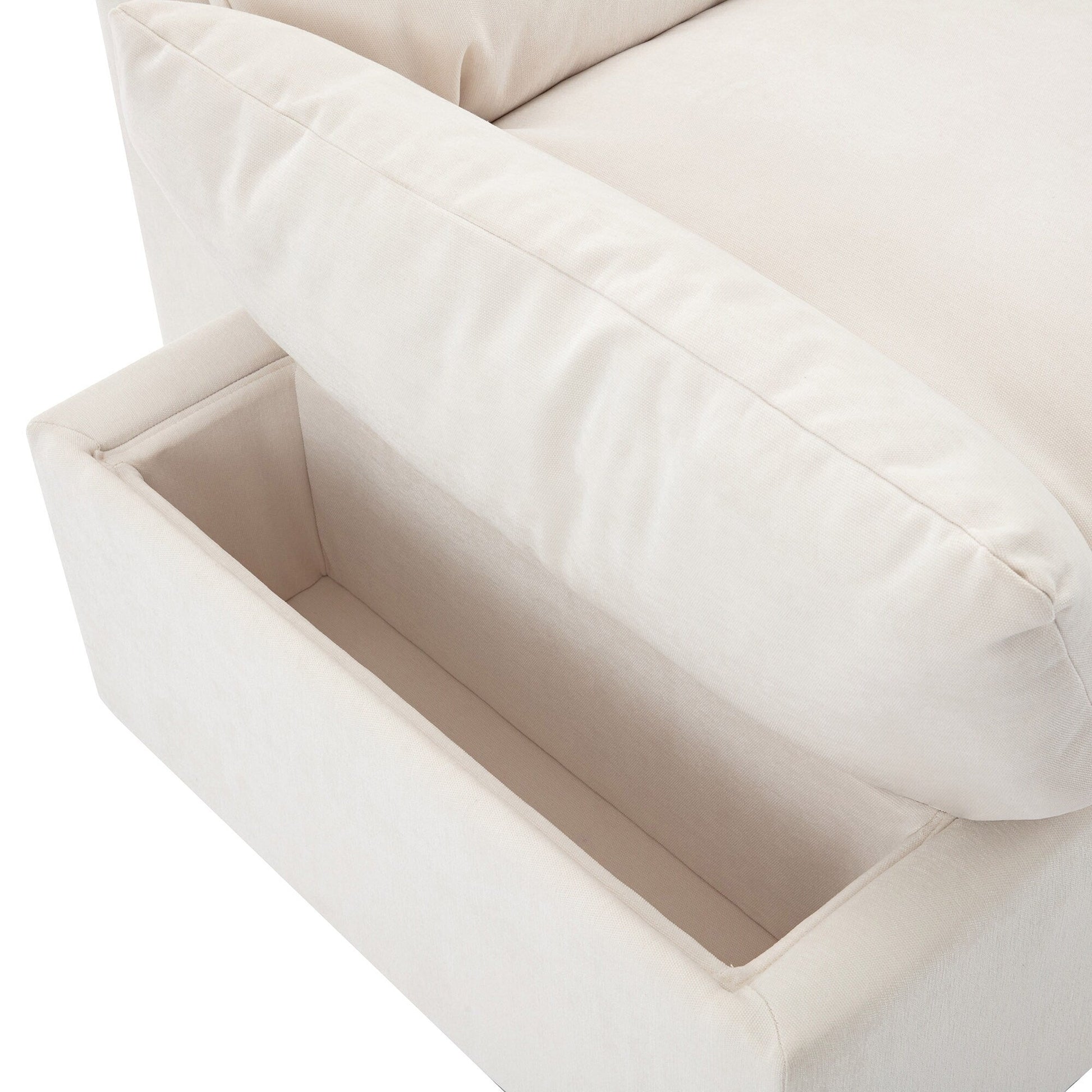 Grand canapé 3 places en polyester (119,5 cm) avec 2 rangements et pieds en bois de caoutchouc pour salon