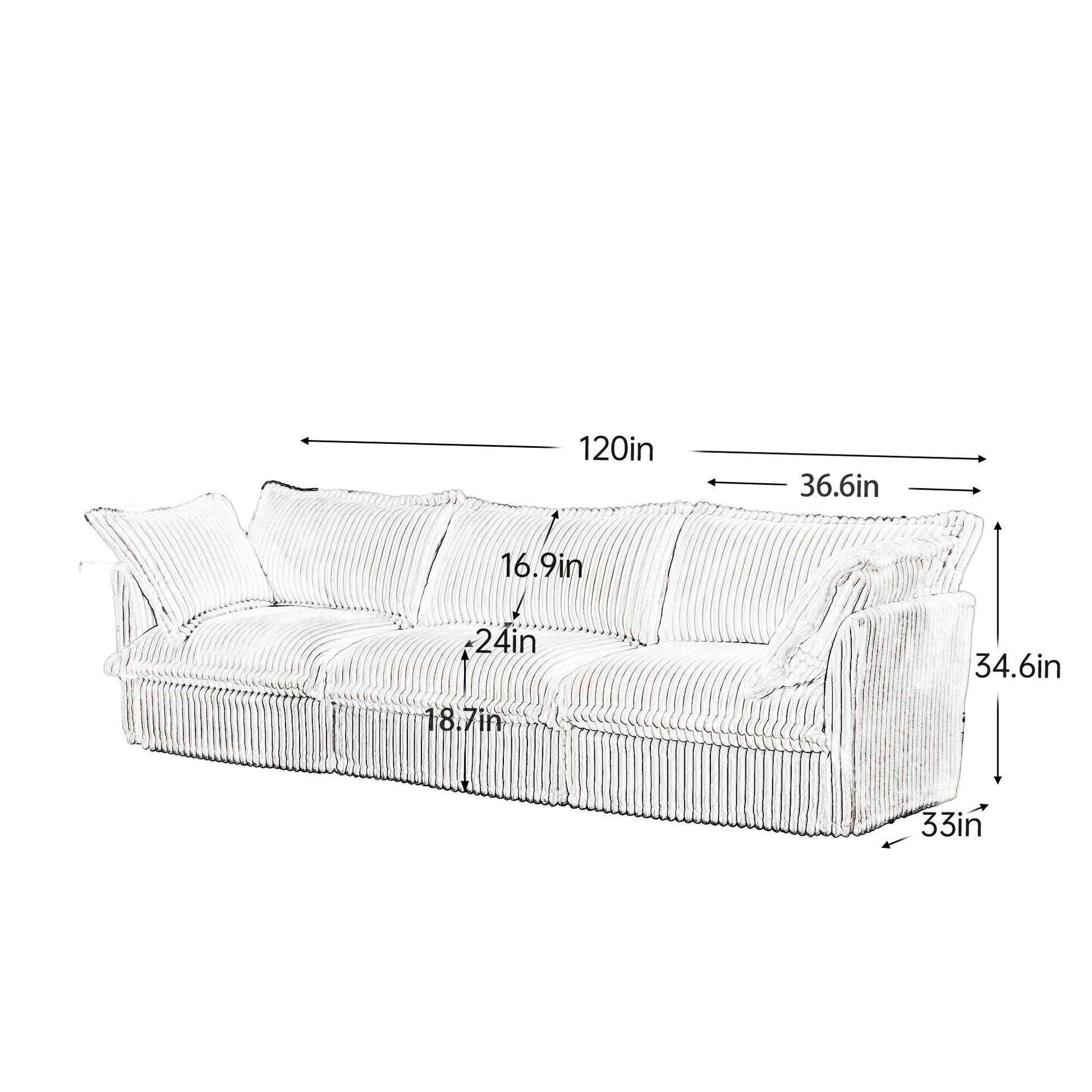 Canapé 4 places en velours côtelé 120 avec de nombreux coussins moelleux pour le salon et la chambre à coucher
