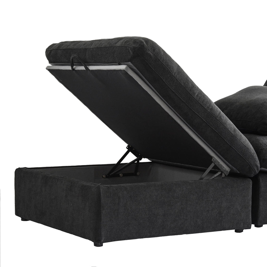 Canapé d'angle moderne en forme de L, 120 cm, en lin, canapé modulable avec pouf coffre.