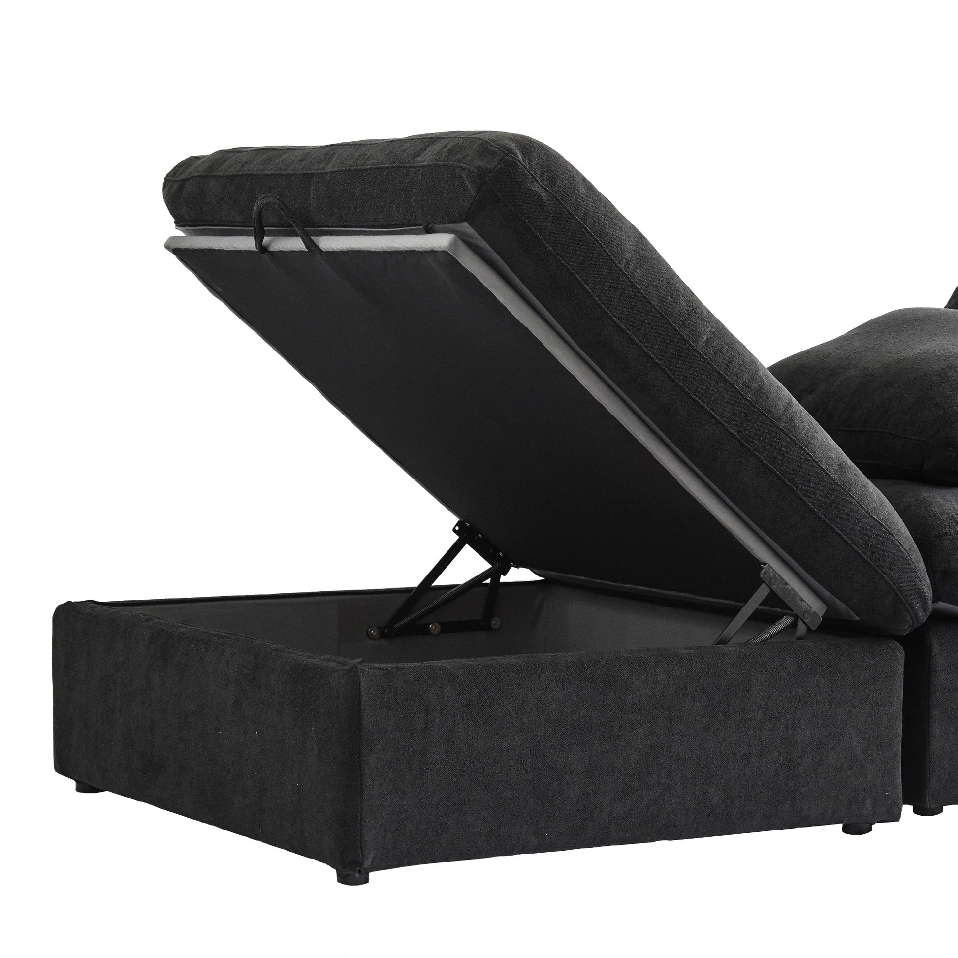 Canapé d'angle moderne en forme de L, 120 cm, en lin, canapé modulable avec pouf coffre.