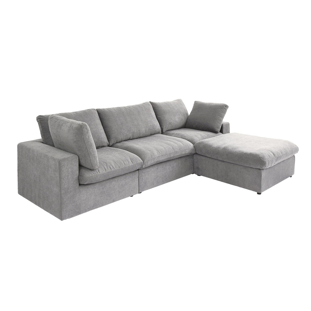 Canapé d'angle moderne en forme de L, 120 cm, en lin, canapé modulable avec pouf coffre.