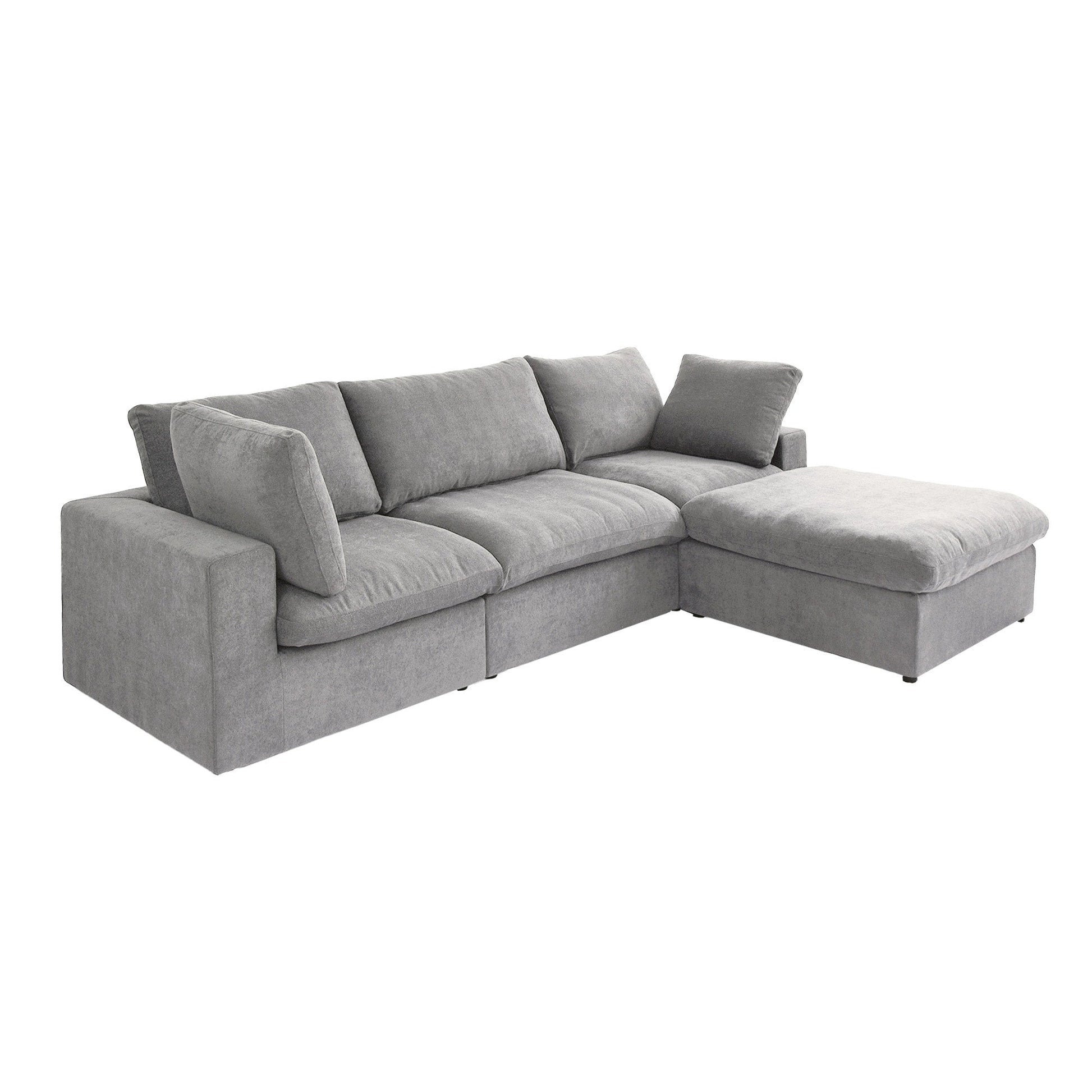 Canapé d'angle moderne en forme de L, 120 cm, en lin, canapé modulable avec pouf coffre.
