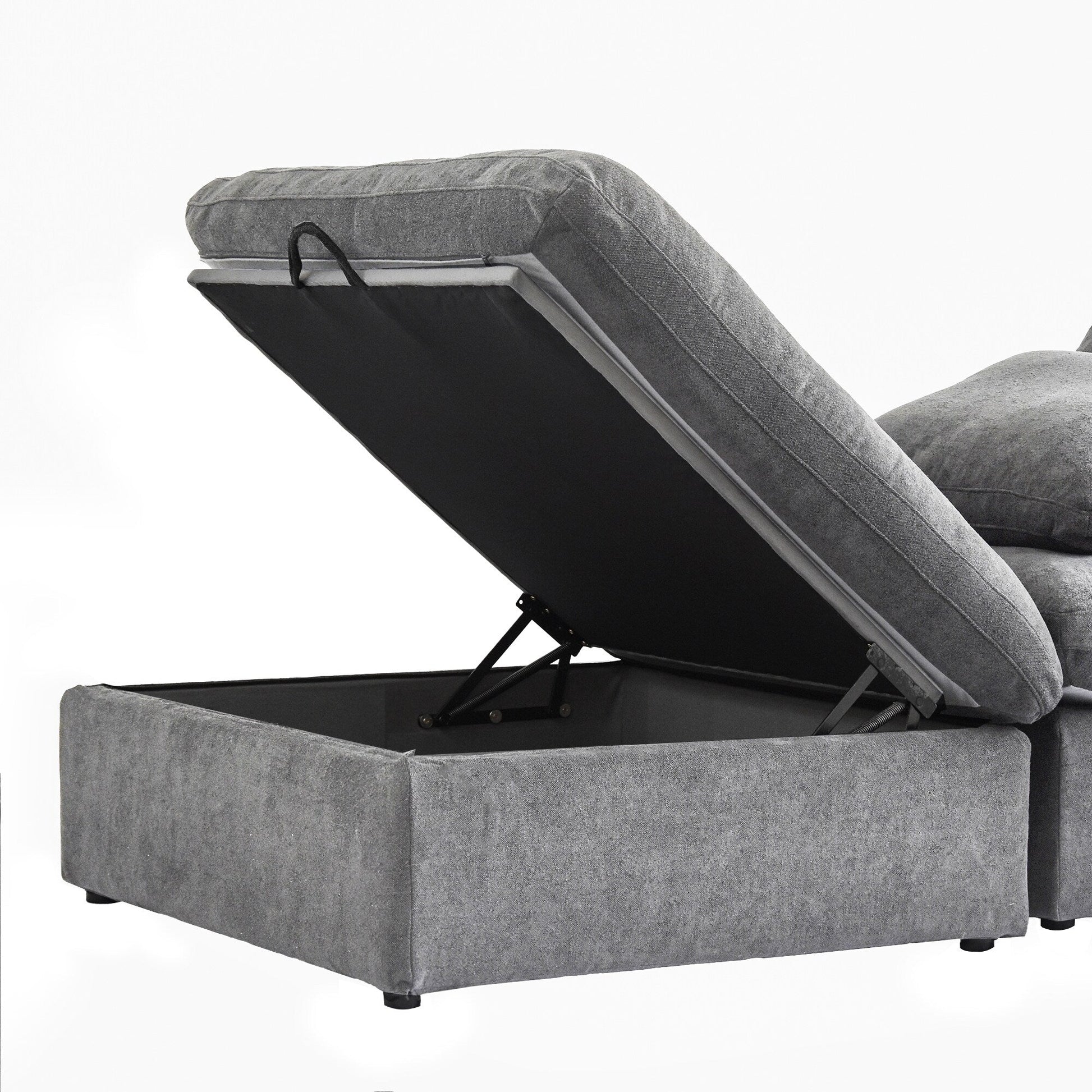 Canapé d'angle moderne en forme de L, 120 cm, en lin, canapé modulable avec pouf coffre.
