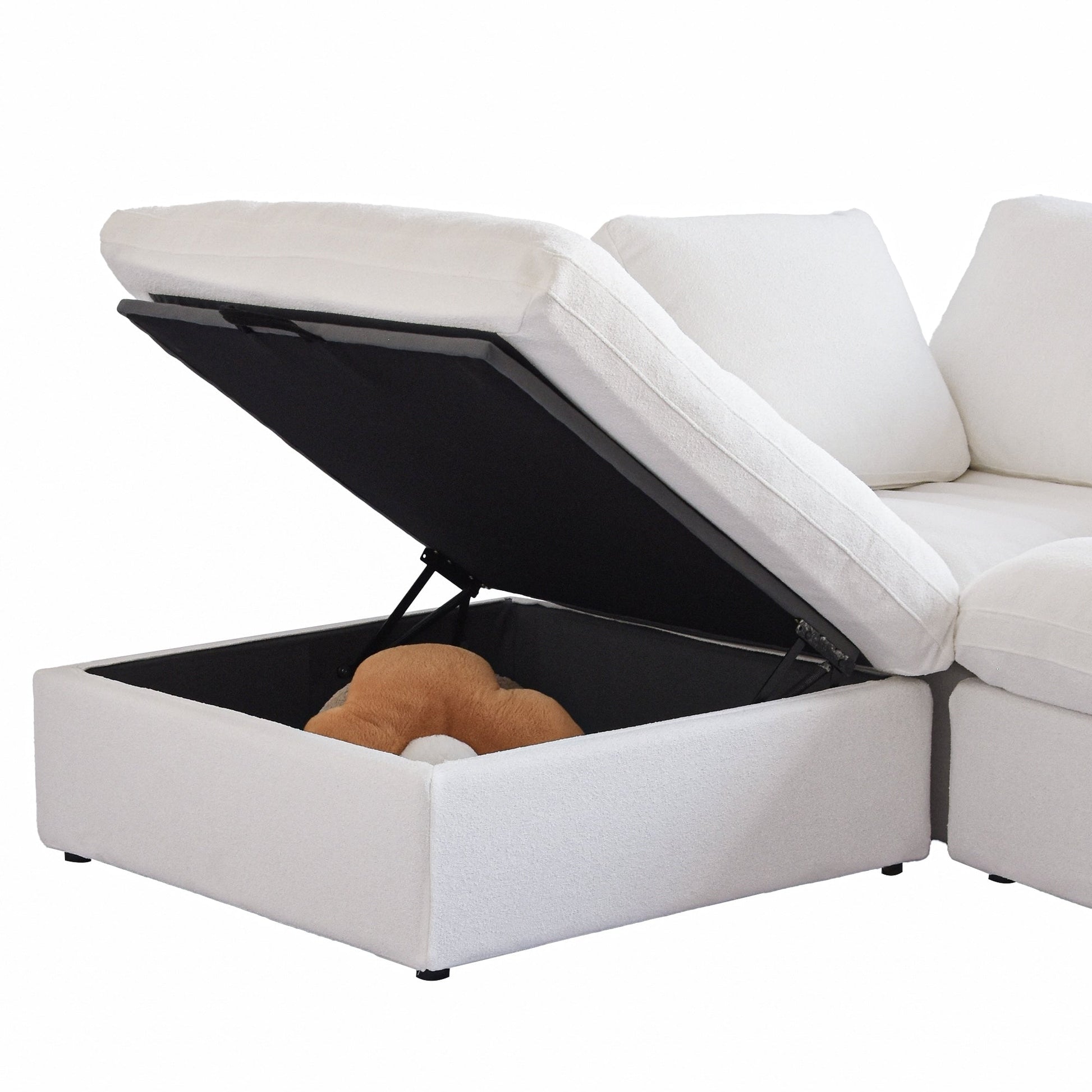 Canapé d'angle moderne en forme de L, 120 cm, en lin, canapé modulable avec pouf coffre.