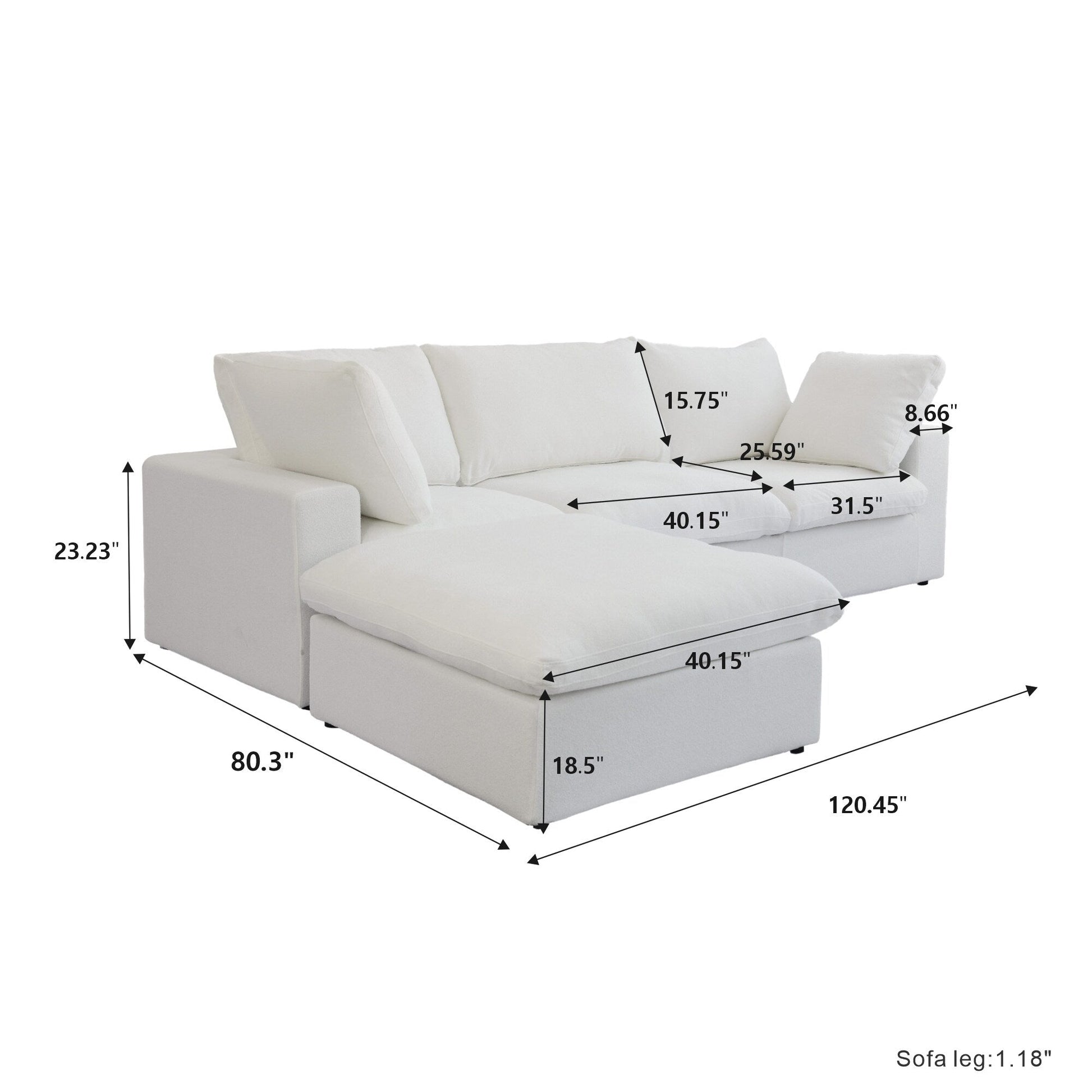Canapé d'angle moderne en forme de L, 120 cm, en lin, canapé modulable avec pouf coffre.