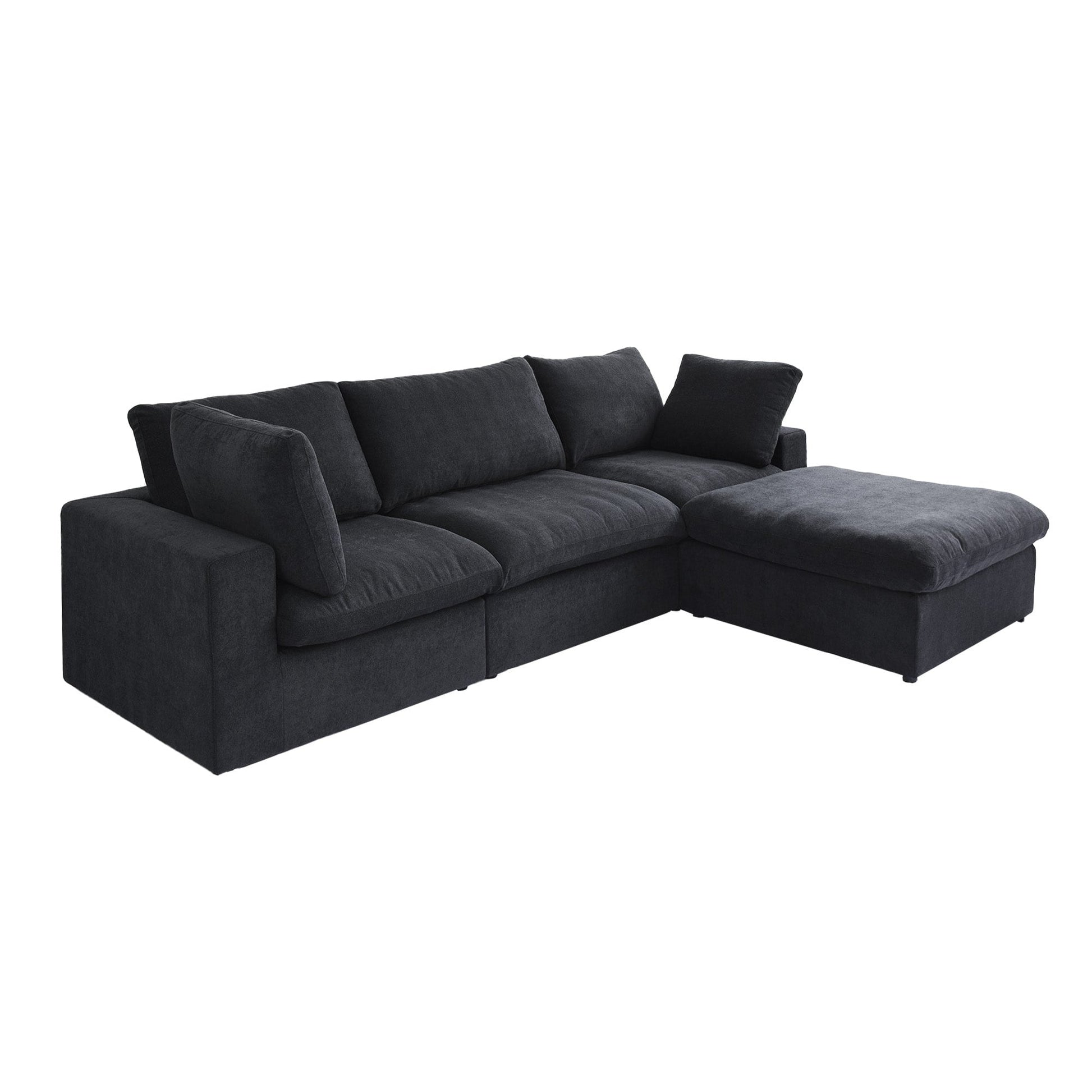 Canapé d'angle moderne en forme de L, 120 cm, en lin, canapé modulable avec pouf coffre.