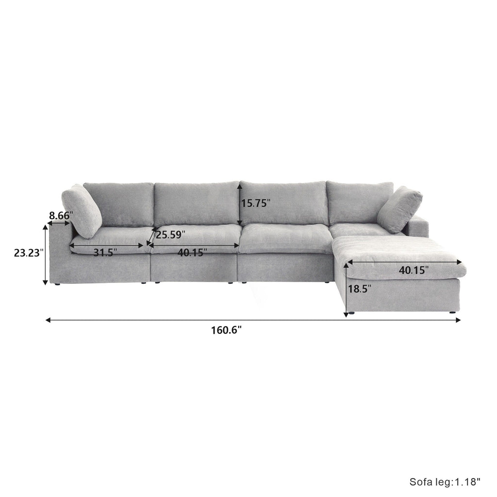 Canapé d'angle moderne en forme de L, 120 cm, en lin, canapé modulable avec pouf coffre.