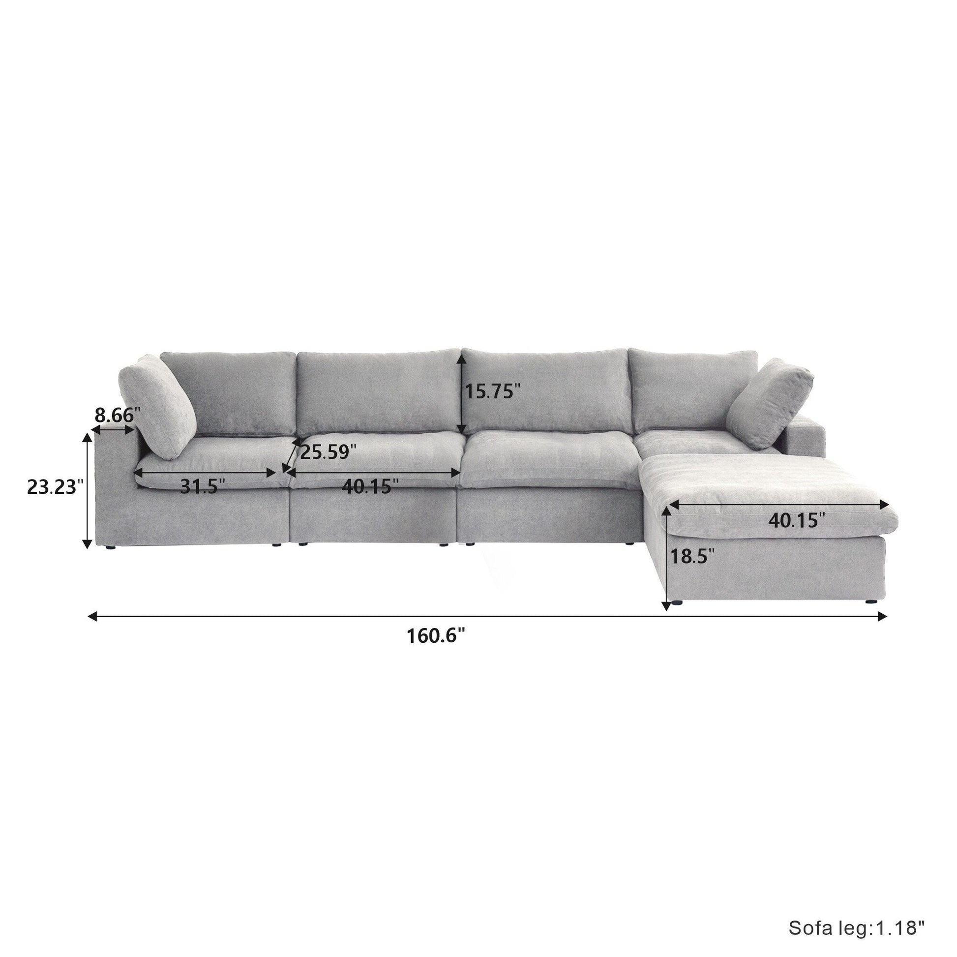 Canapé d'angle moderne en forme de L, 120 cm, en lin, canapé modulable avec pouf coffre.