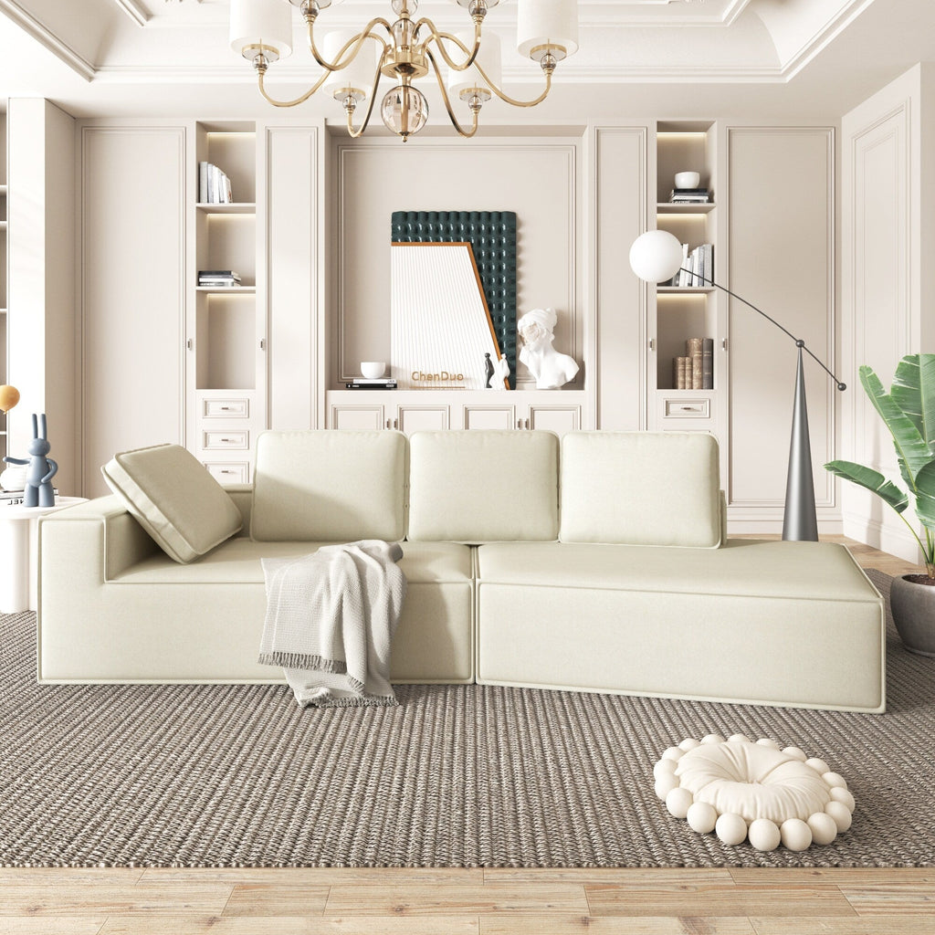 125 Chaise longue élégante, canapé-lit moderne pour intérieur, avec des lignes épurées pour le salon, beige.