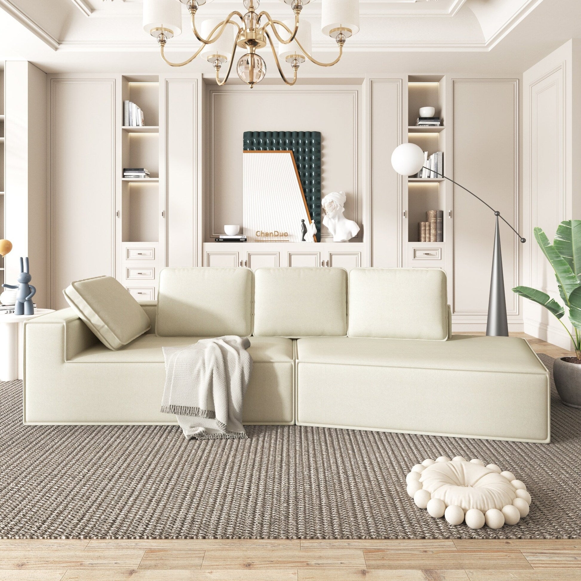 125 Chaise longue élégante, canapé-lit moderne pour intérieur, avec des lignes épurées pour le salon, beige.