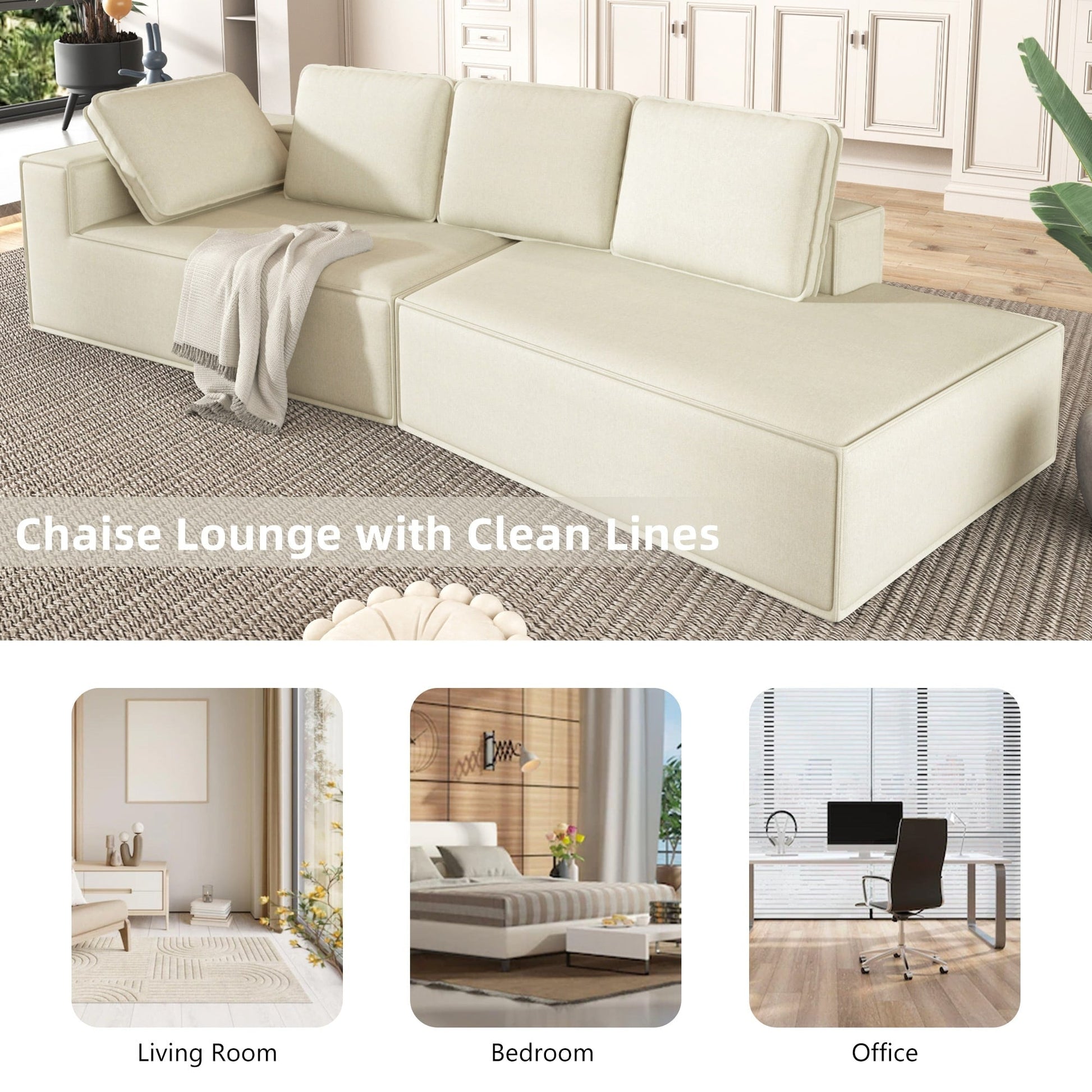 125 Chaise longue élégante, canapé-lit moderne pour intérieur, avec des lignes épurées pour le salon, beige.