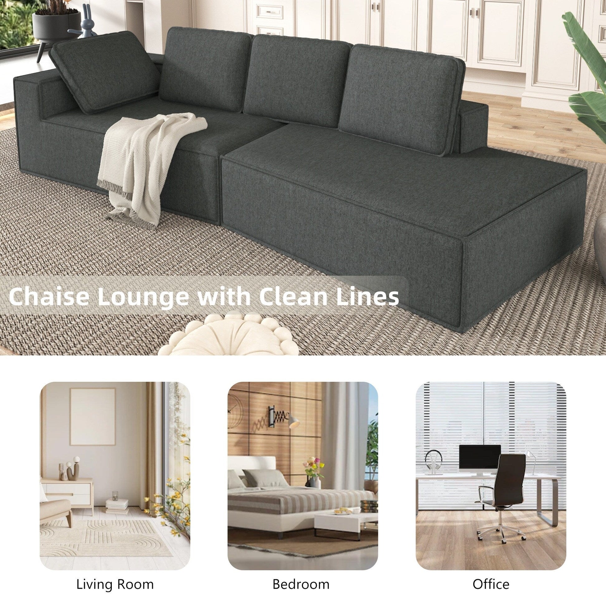 125 Chaise longue élégante, canapé-lit moderne pour intérieur, avec des lignes épurées pour le salon, beige.