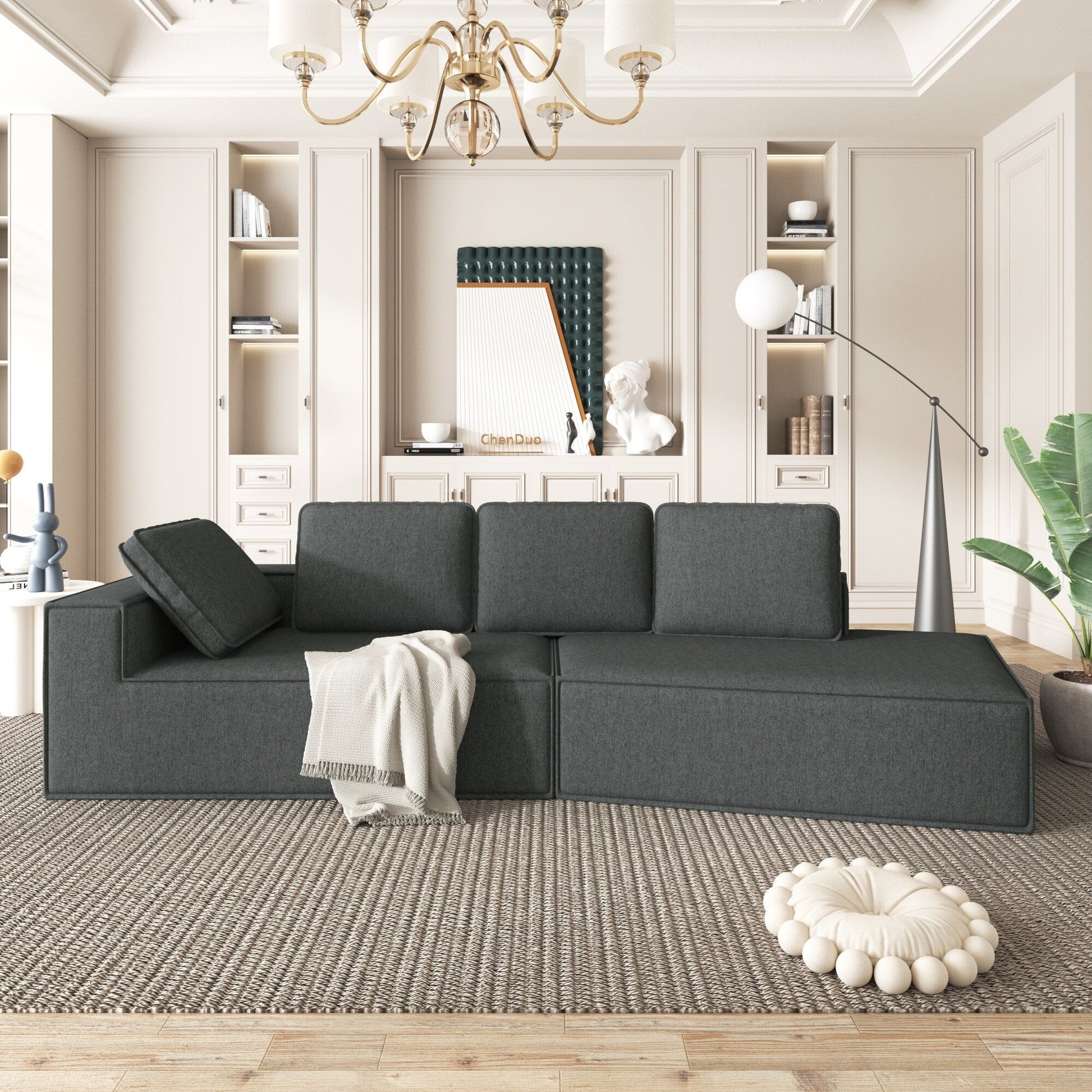 125 Chaise longue élégante, canapé-lit moderne pour intérieur, avec des lignes épurées pour le salon, beige.