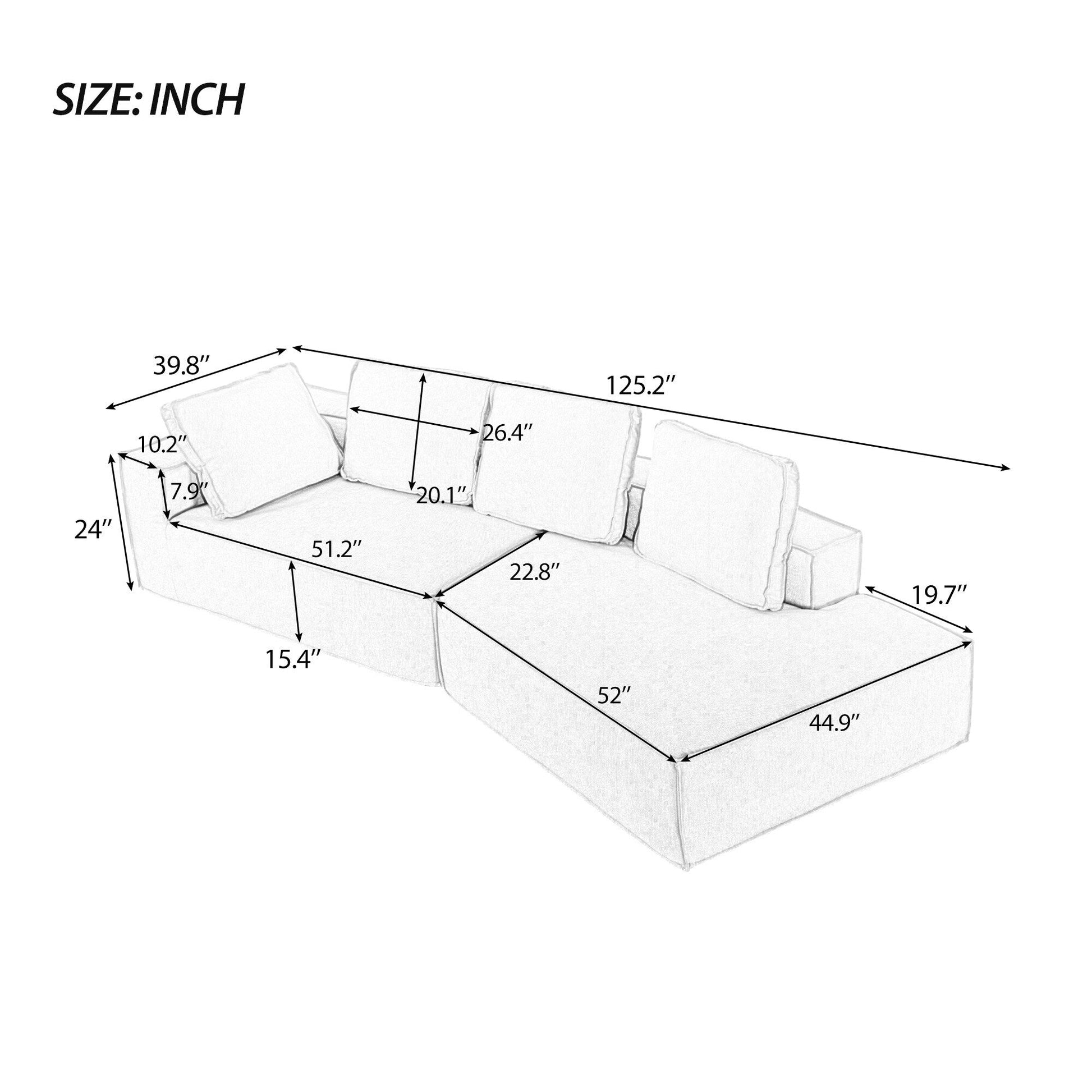 125 Chaise longue élégante, canapé-lit moderne pour intérieur, avec des lignes épurées pour le salon, beige.