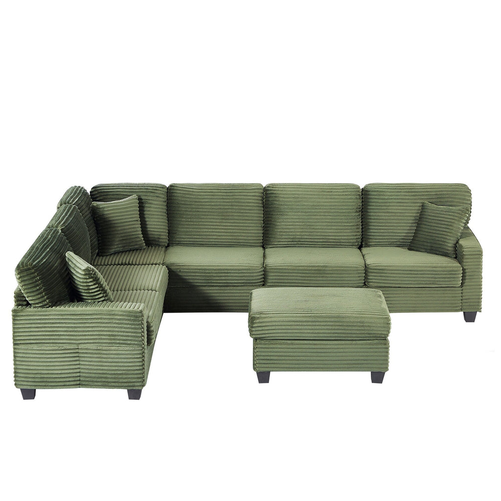 Canapé d'angle en forme de U en velours côtelé de 125 pouces avec pouf amovible