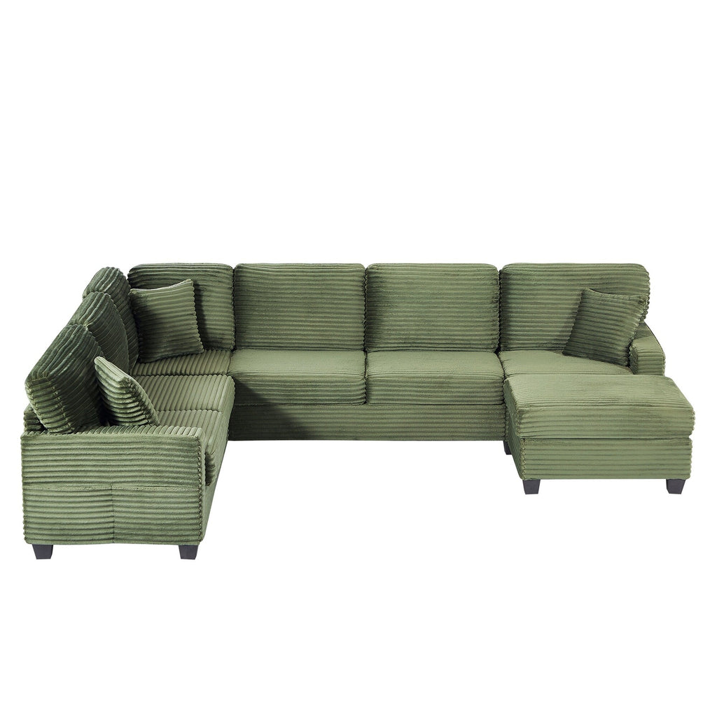 Canapé d'angle en forme de U en velours côtelé de 125 pouces avec pouf amovible