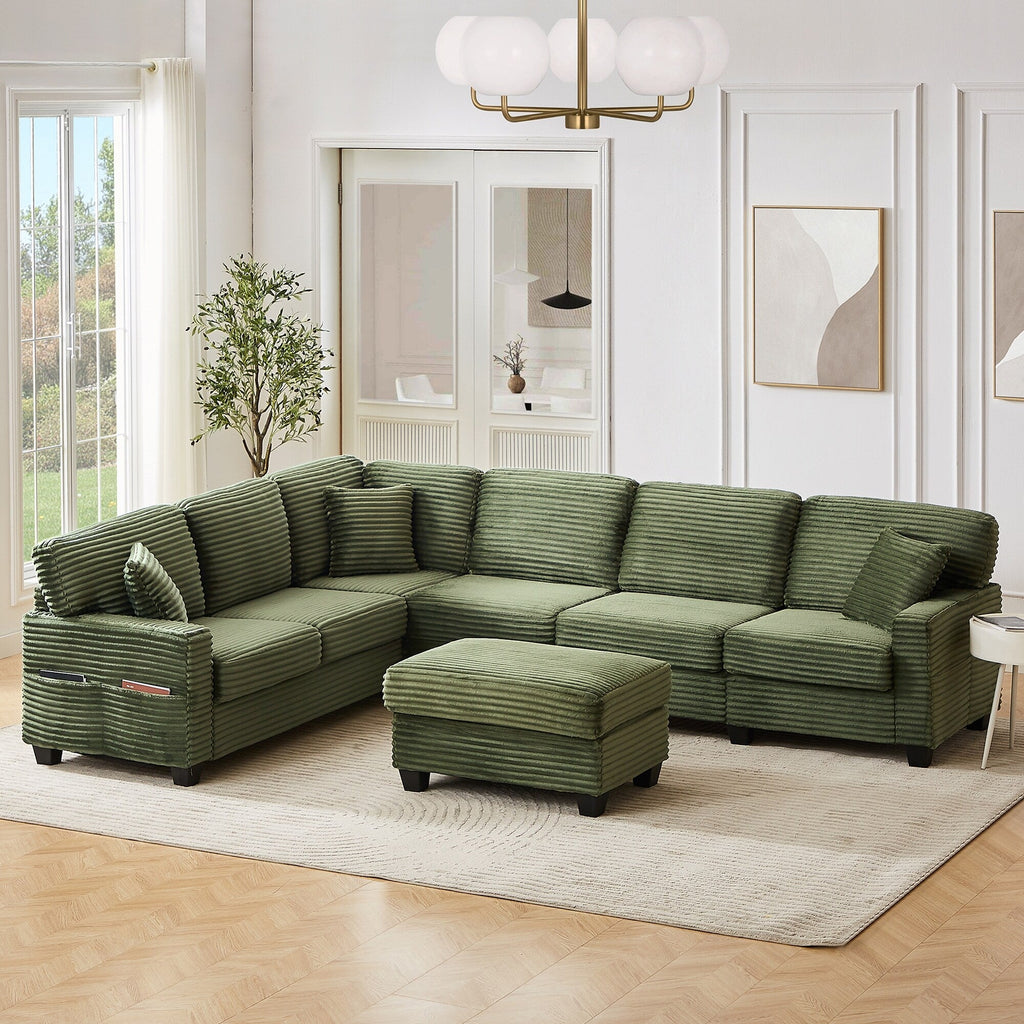Canapé d'angle en forme de U en velours côtelé de 125 pouces avec pouf amovible