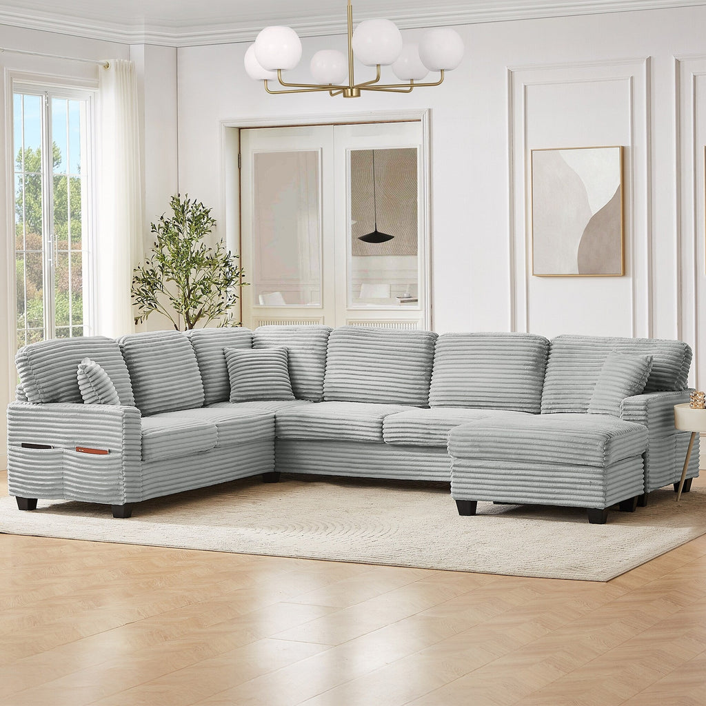 Canapé d'angle en forme de U en velours côtelé de 125 pouces avec pouf amovible