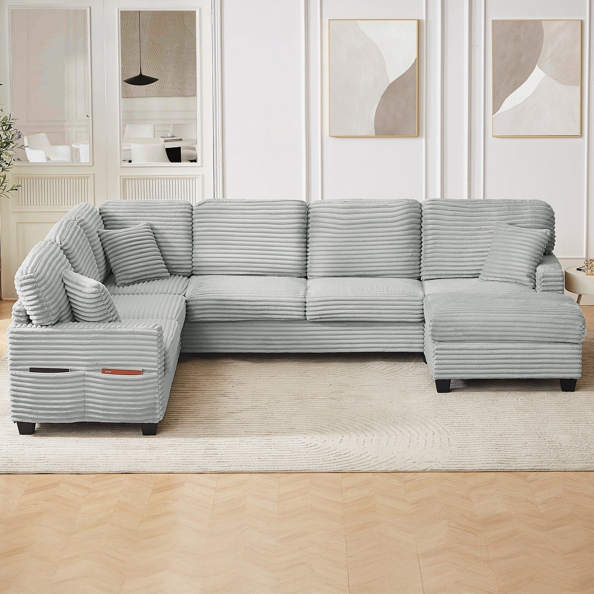 Canapé d'angle en forme de U en velours côtelé de 125 pouces avec pouf amovible