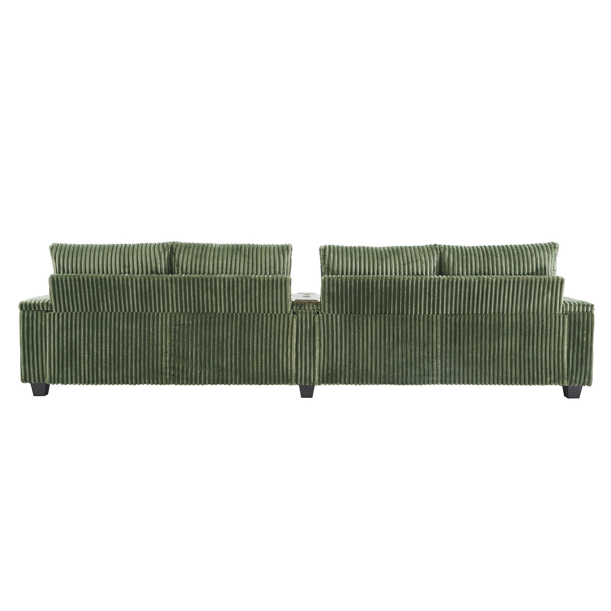 133 Corduroy 4-Seater Sofa with USB Ports, Flip-Top Cup Holders, and Hidden Storage