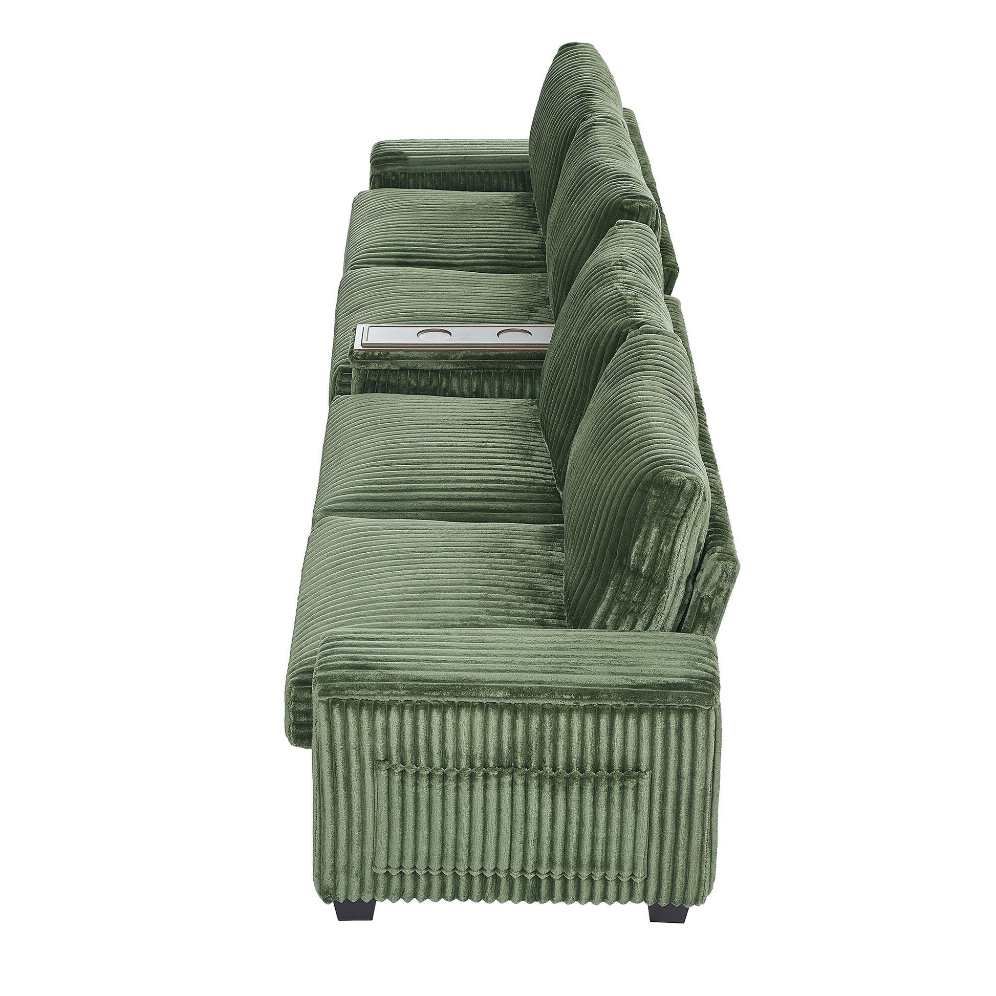 133 Corduroy 4-Seater Sofa with USB Ports, Flip-Top Cup Holders, and Hidden Storage