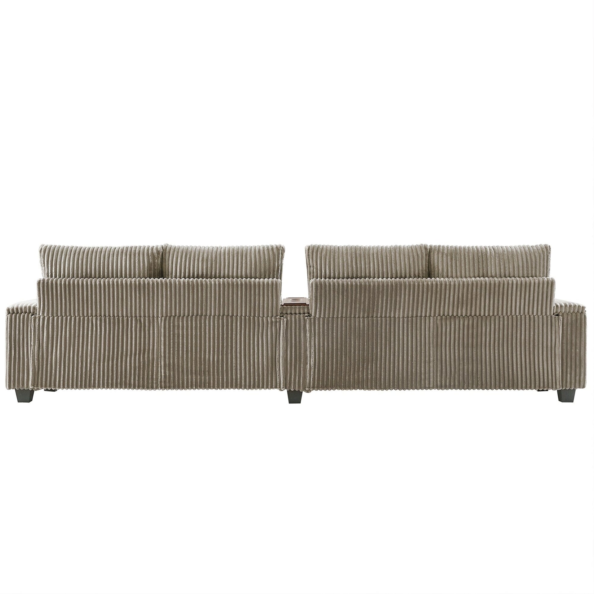 133 Corduroy 4-Seater Sofa with USB Ports, Flip-Top Cup Holders, and Hidden Storage
