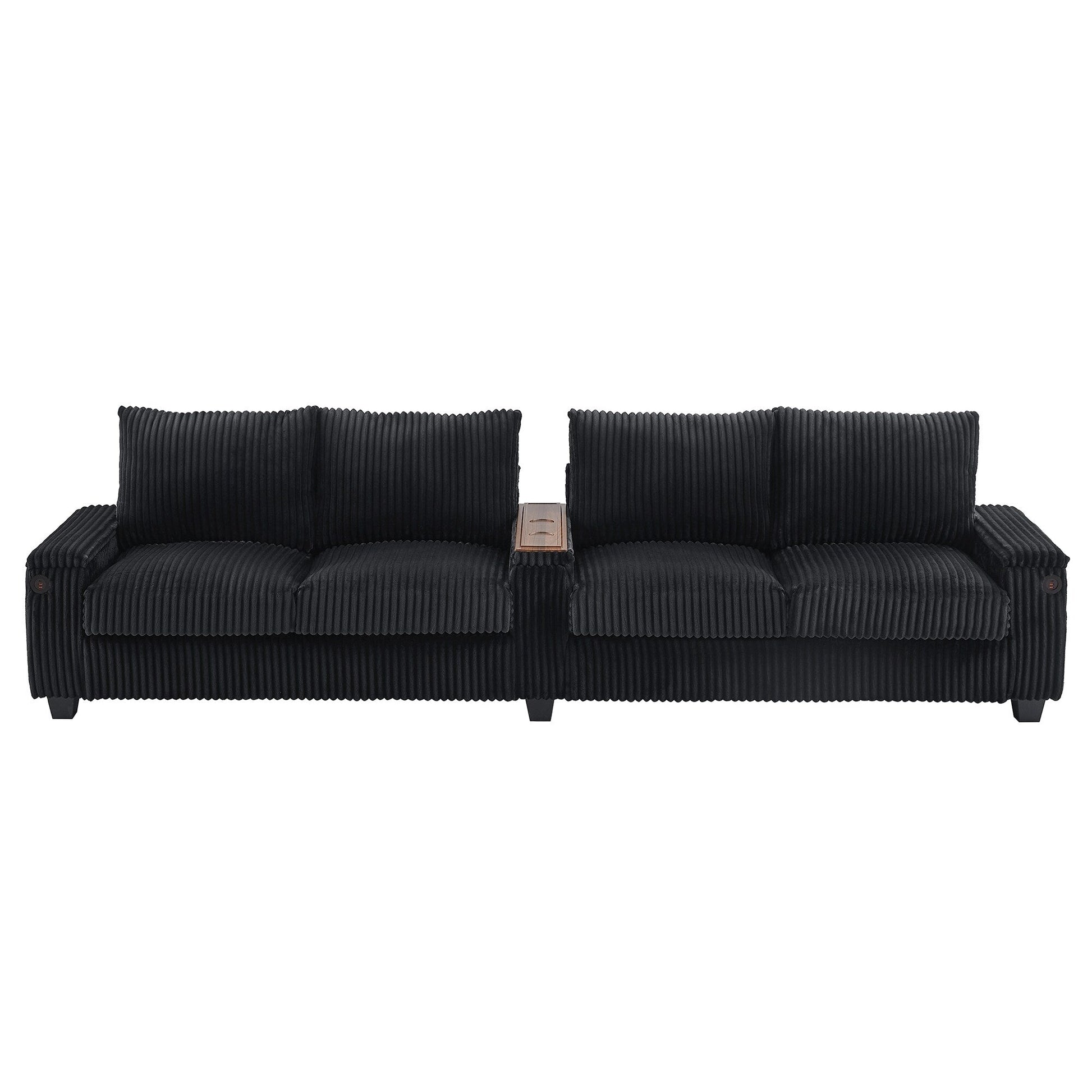 133 Corduroy 4-Seater Sofa with USB Ports, Flip-Top Cup Holders, and Hidden Storage