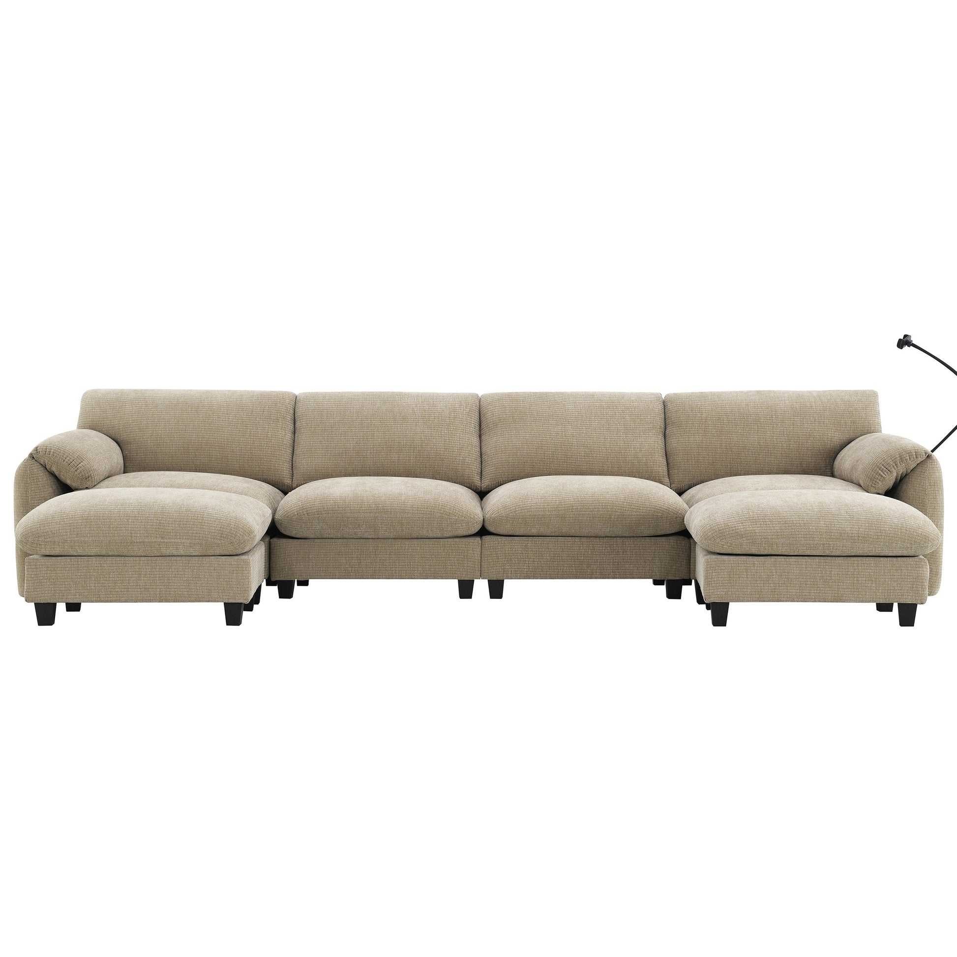 140-Inch Chenille Sectional Sofa with USB and Type-C Charging Ports, Phone Holders, Side Storage Pockets, Movement Ottomans