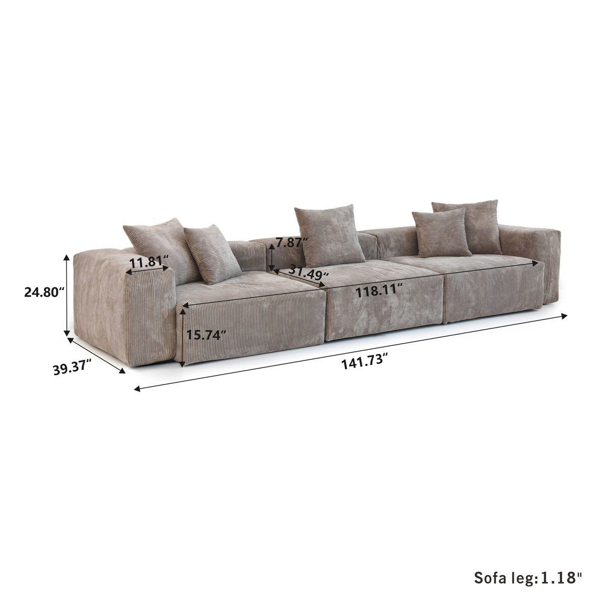 Canapé d'angle modulaire en velours côtelé avec coussins épais, canapé convertible, canapé profond pour salon, ensemble de canapés.
