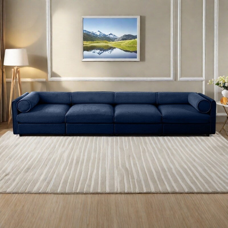 Canapé d'angle modulaire en chenille 4 places avec rangement et dossier cylindrique, 142,5 cm