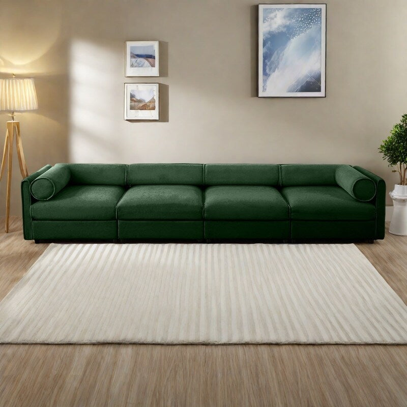 Canapé d'angle modulaire en chenille 4 places avec rangement et dossier cylindrique, 142,5 cm