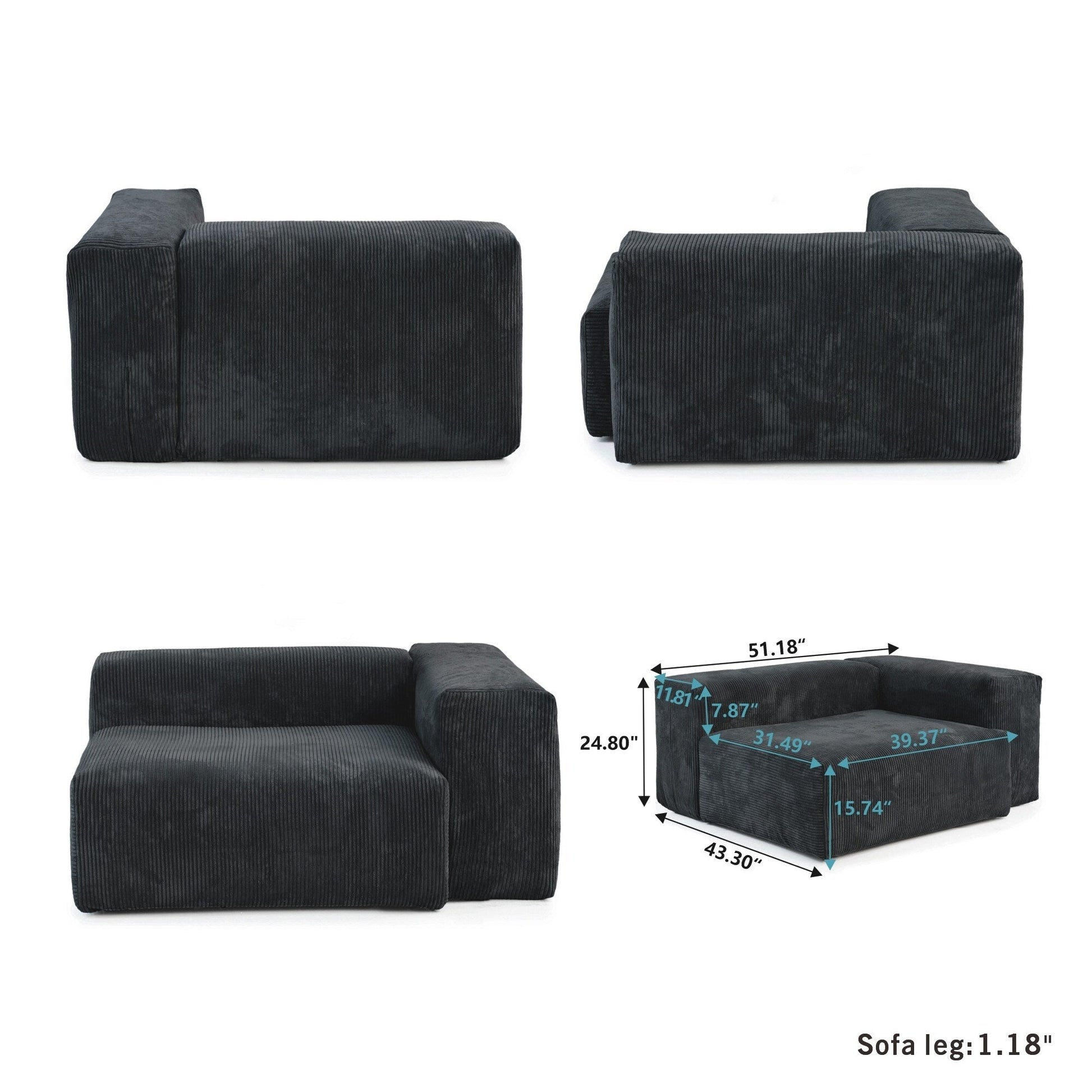 Canapé d'angle contemporain en cordouroy 142, modèle Classic Deep Couch