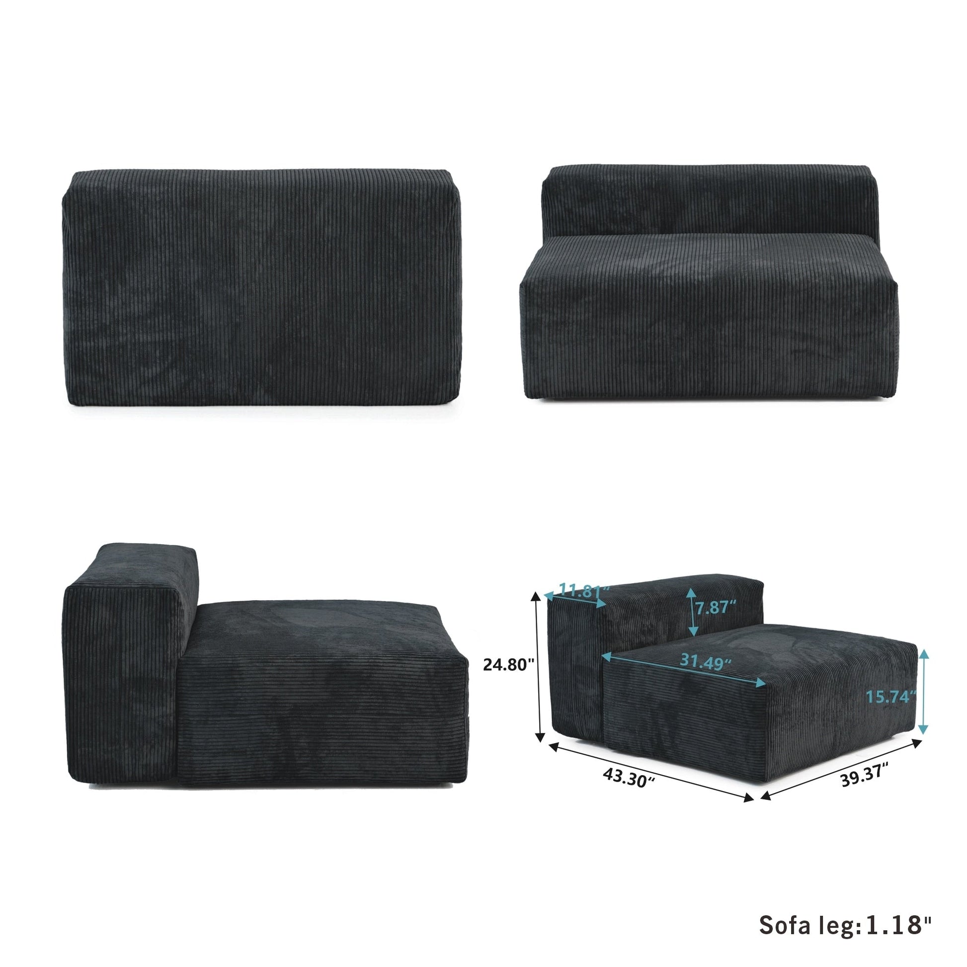 Canapé d'angle contemporain en cordouroy 142, modèle Classic Deep Couch