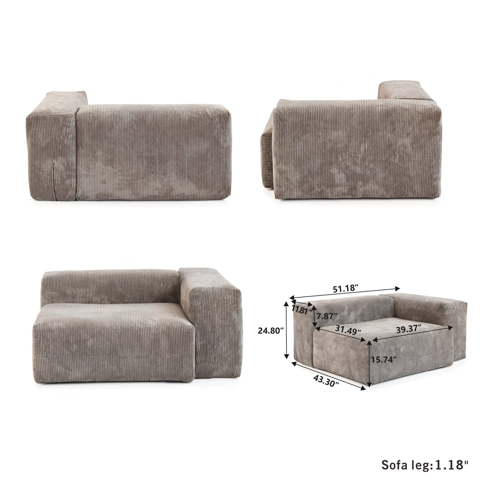 Canapé d'angle contemporain en cordouroy 142, modèle Classic Deep Couch