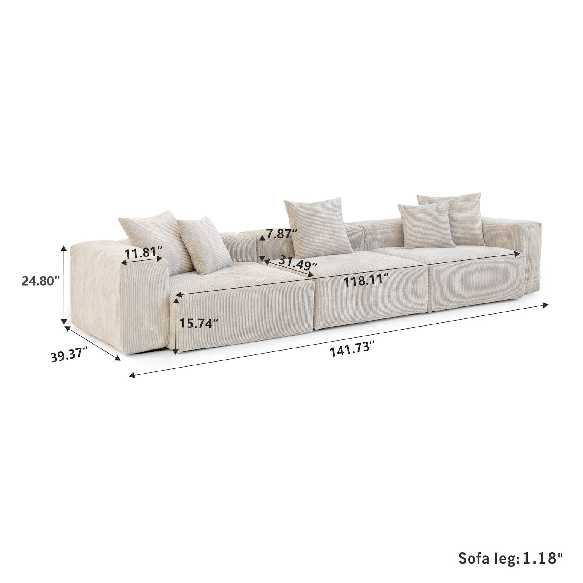 Canapé d'angle contemporain en cordouroy 142, modèle Classic Deep Couch