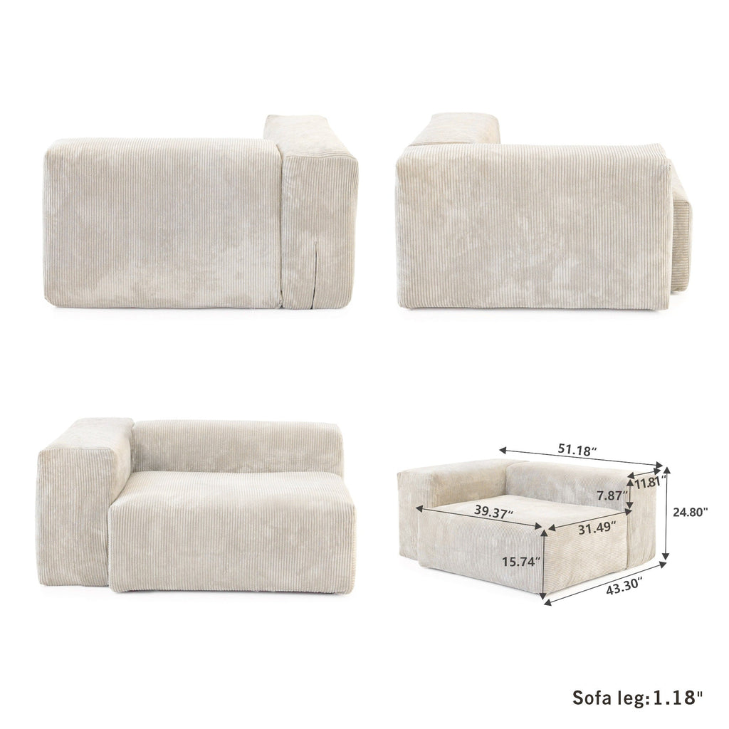 Canapé d'angle contemporain en cordouroy 142, modèle Classic Deep Couch