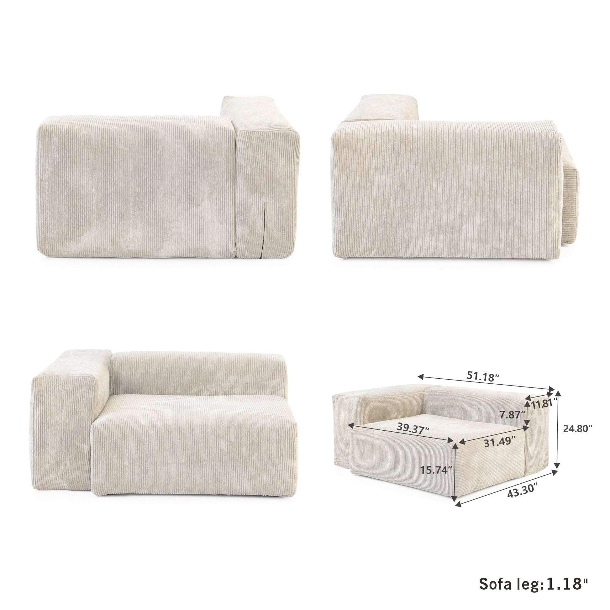 Canapé d'angle contemporain en cordouroy 142, modèle Classic Deep Couch
