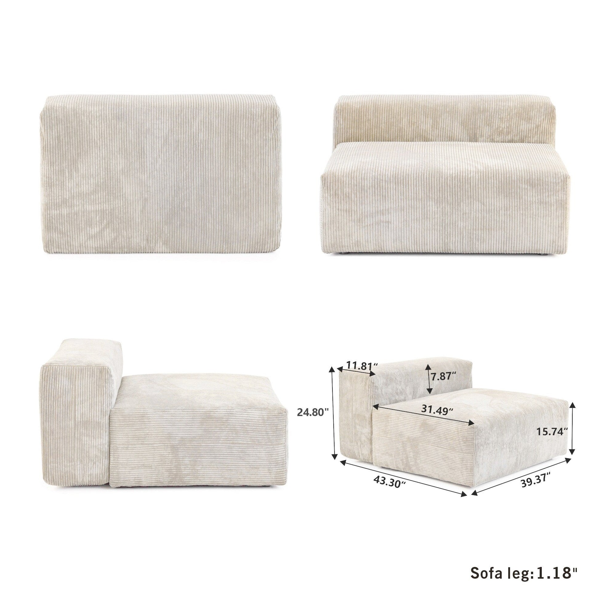 Canapé d'angle contemporain en cordouroy 142, modèle Classic Deep Couch