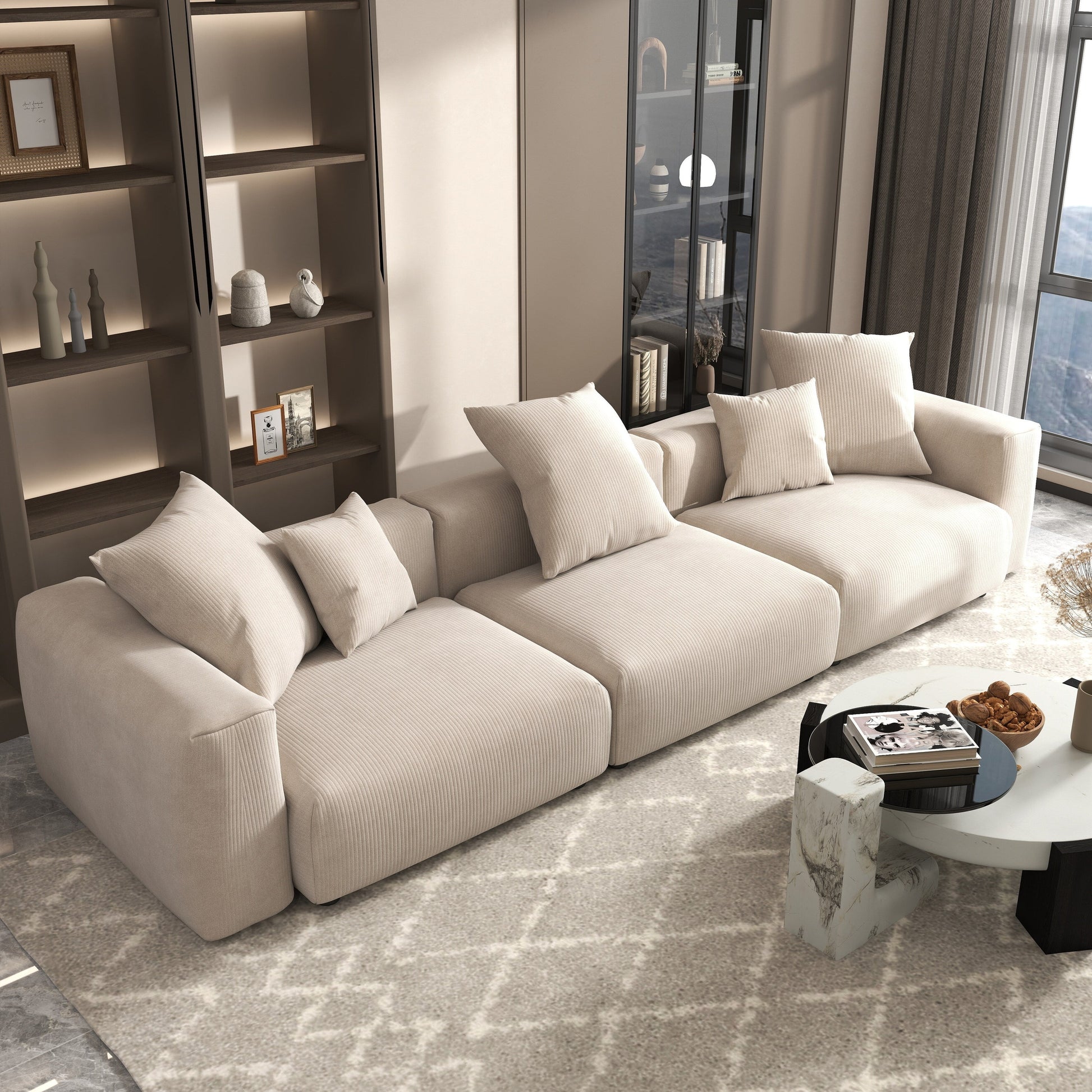 Canapé d'angle contemporain en cordouroy 142, modèle Classic Deep Couch