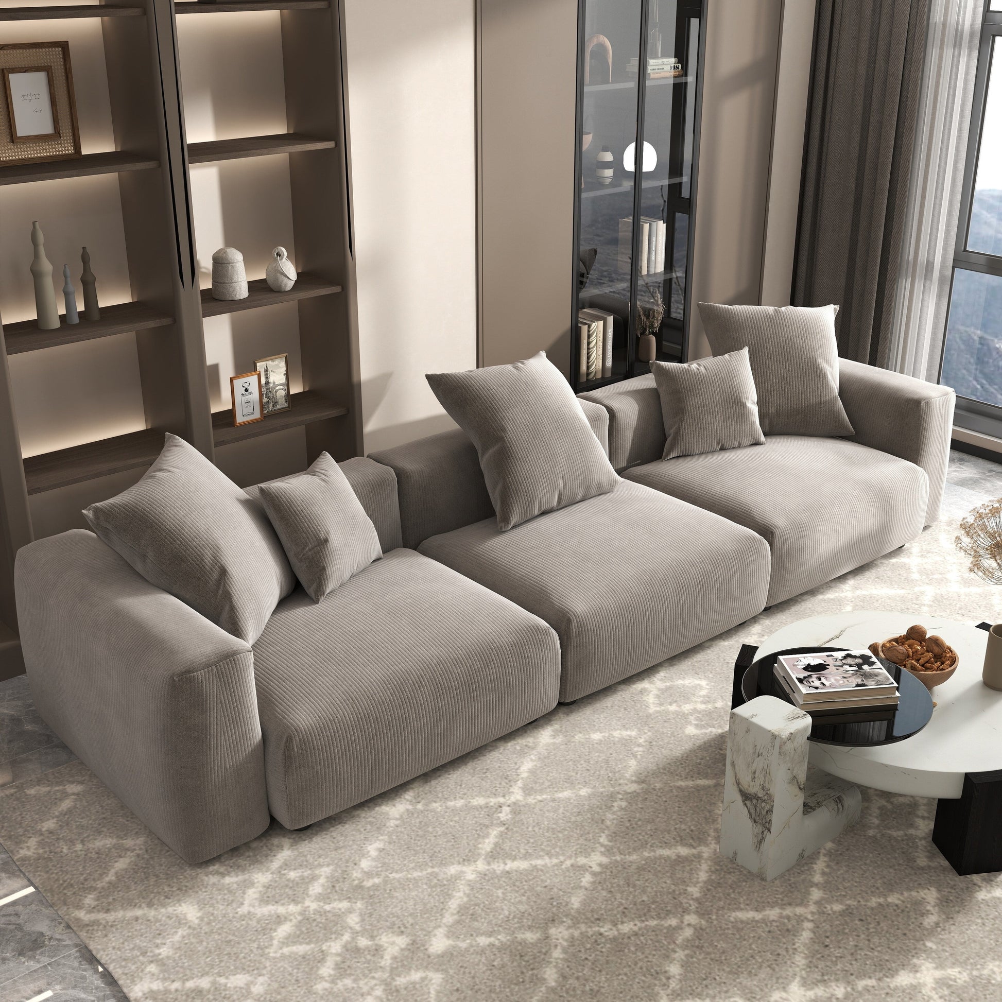 Canapé d'angle contemporain en cordouroy 142, modèle Classic Deep Couch
