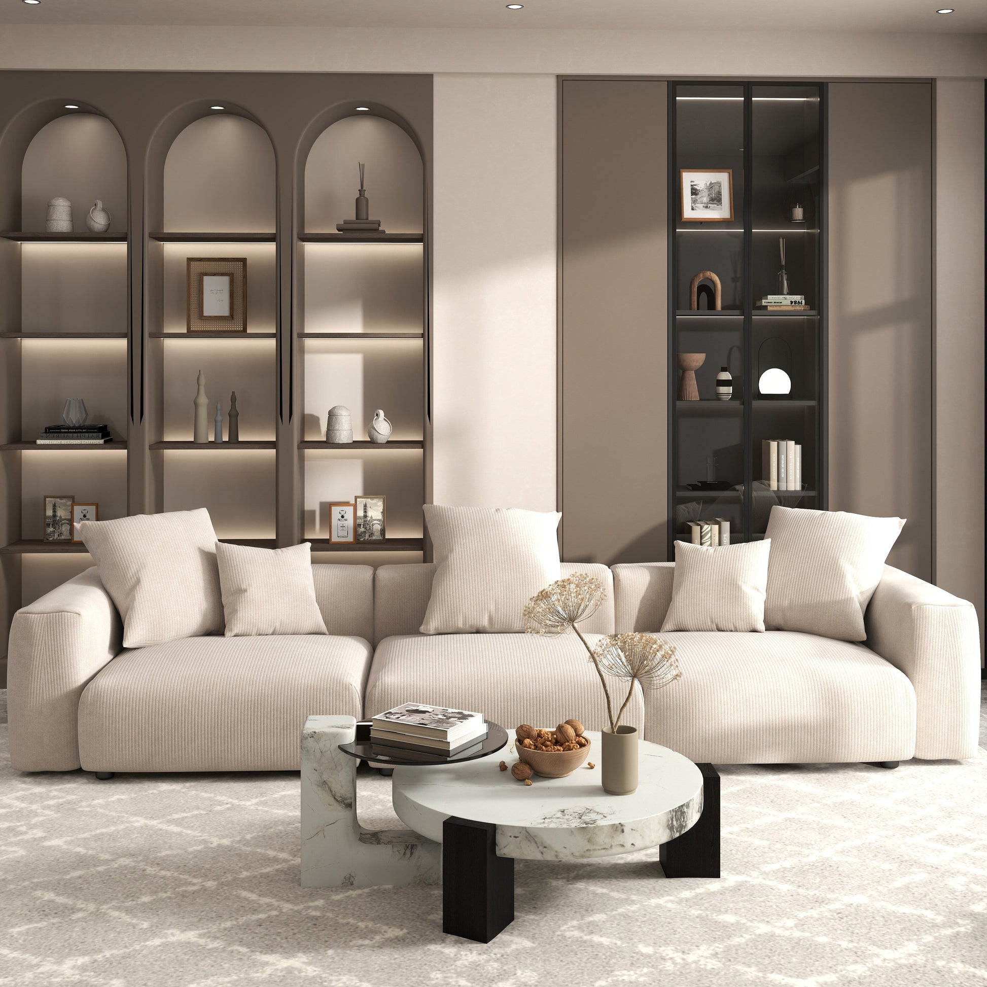 Canapé d'angle contemporain en cordouroy 142, modèle Classic Deep Couch