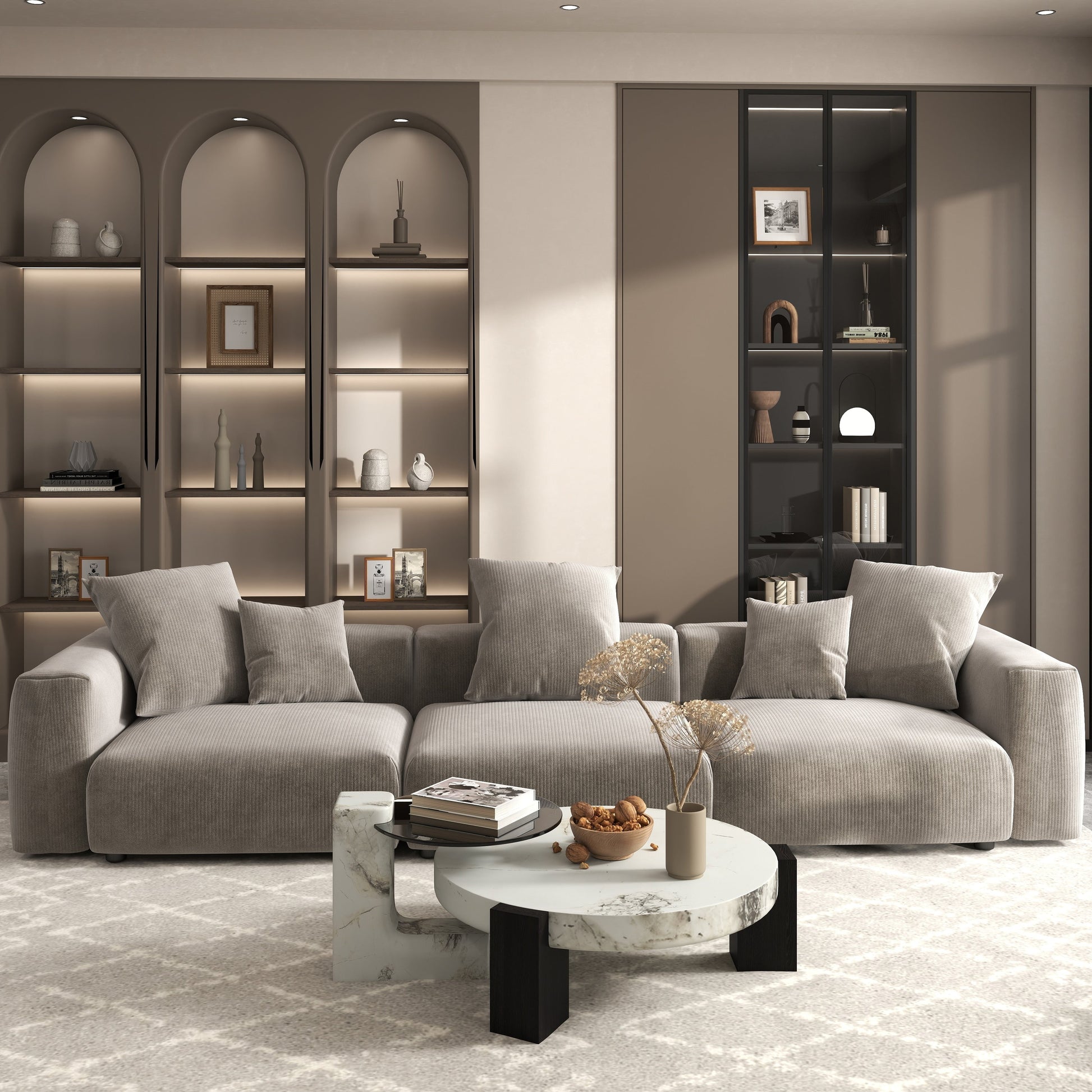 Canapé d'angle contemporain en cordouroy 142, modèle Classic Deep Couch