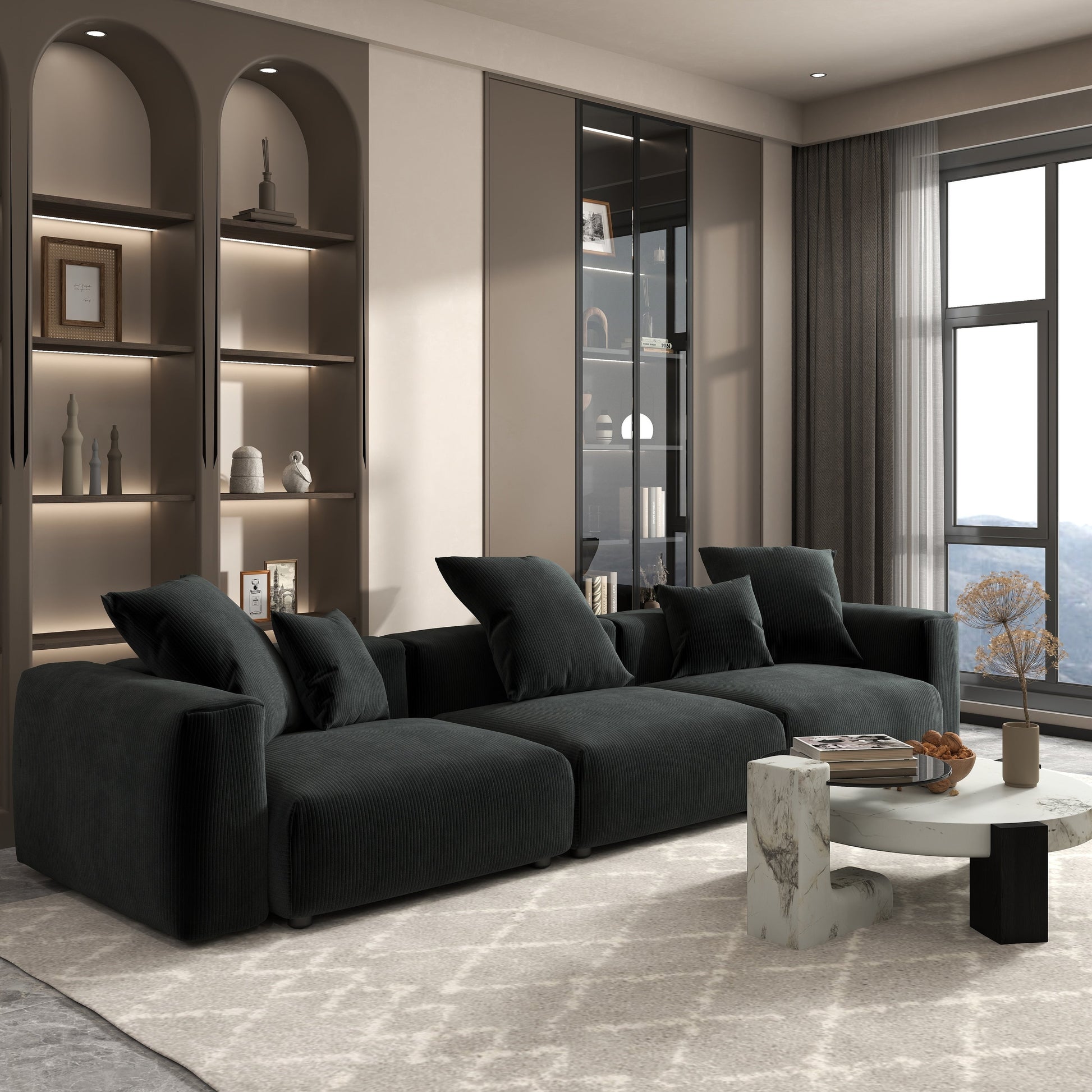 Canapé d'angle contemporain en cordouroy 142, modèle Classic Deep Couch