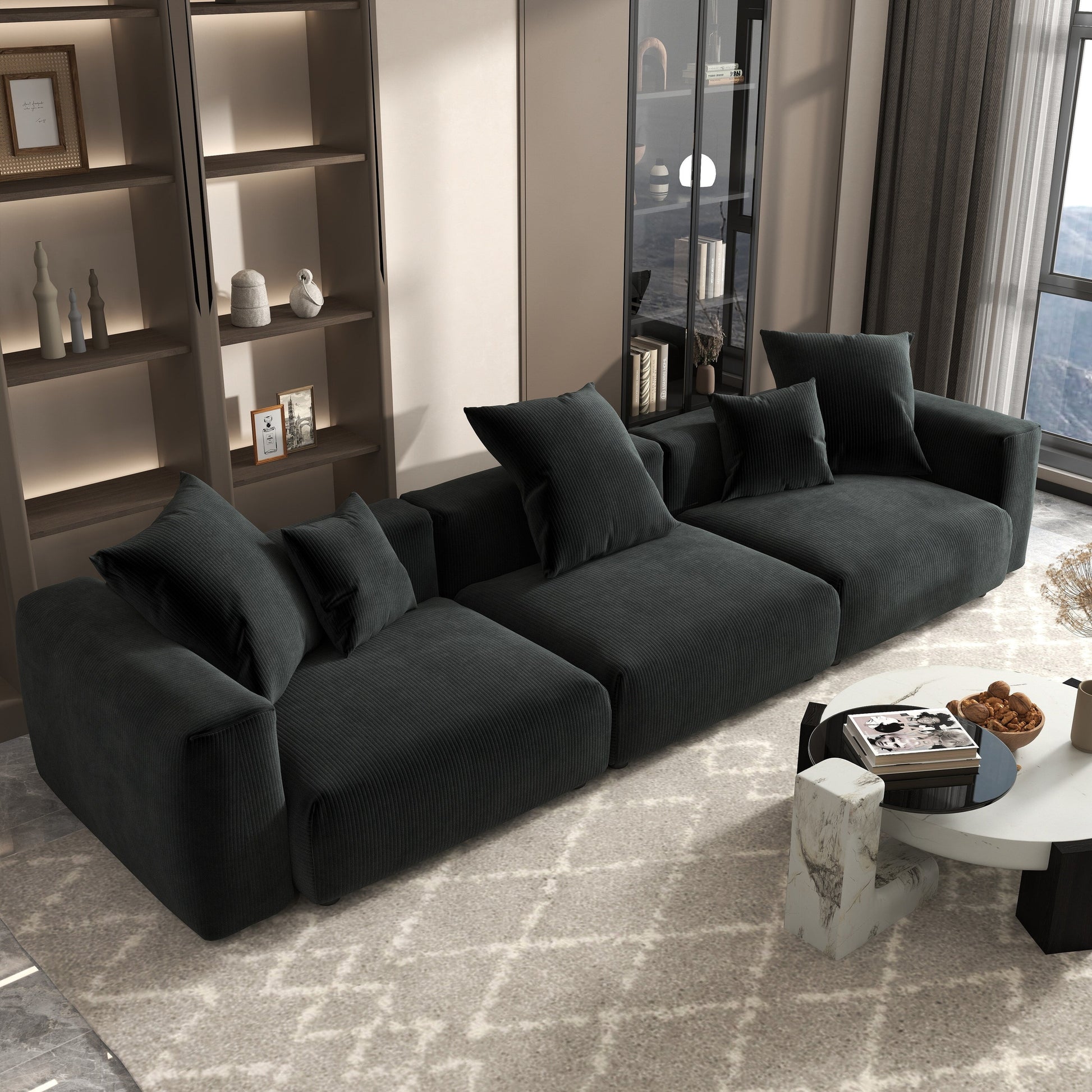 Canapé d'angle contemporain en cordouroy 142, modèle Classic Deep Couch