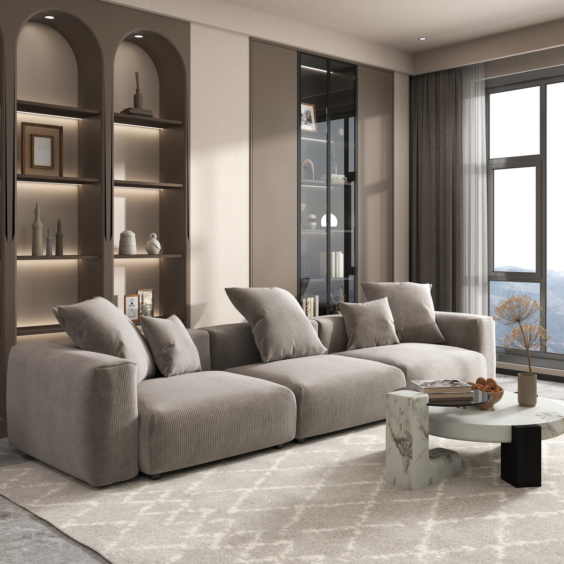 Canapé d'angle contemporain en cordouroy 142, modèle Classic Deep Couch