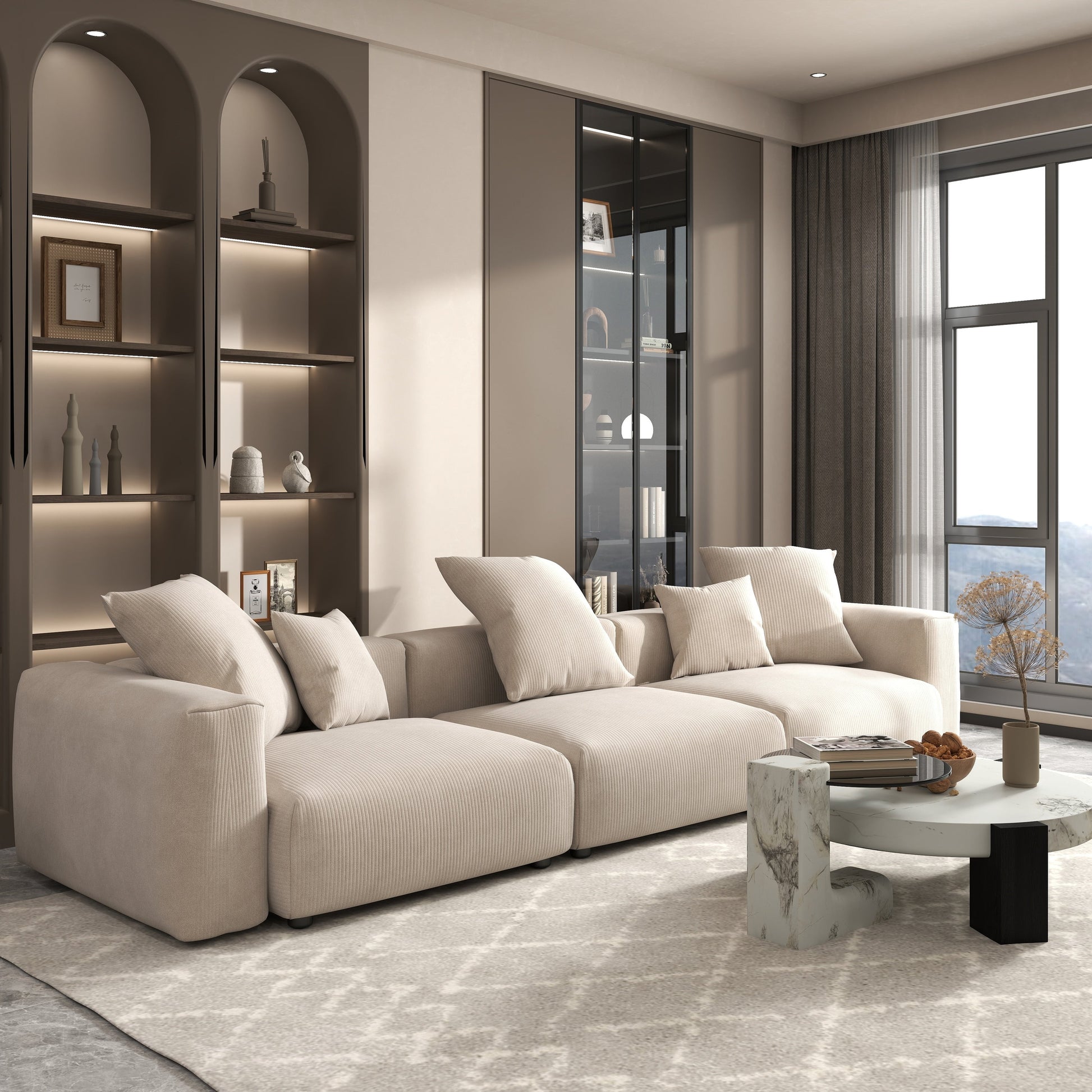 Canapé d'angle contemporain en cordouroy 142, modèle Classic Deep Couch